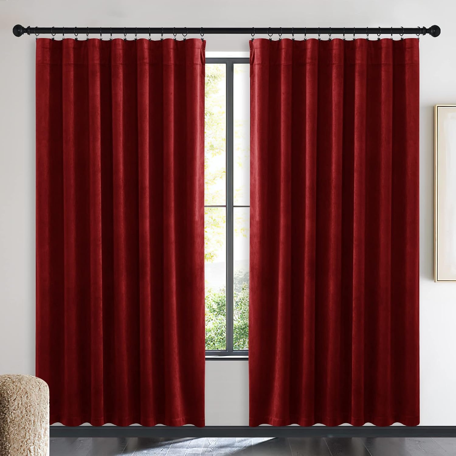image:imageNICETOWN Black Velvet Blackout Curtains 96 inch Long 2 PanelsRed Series Red