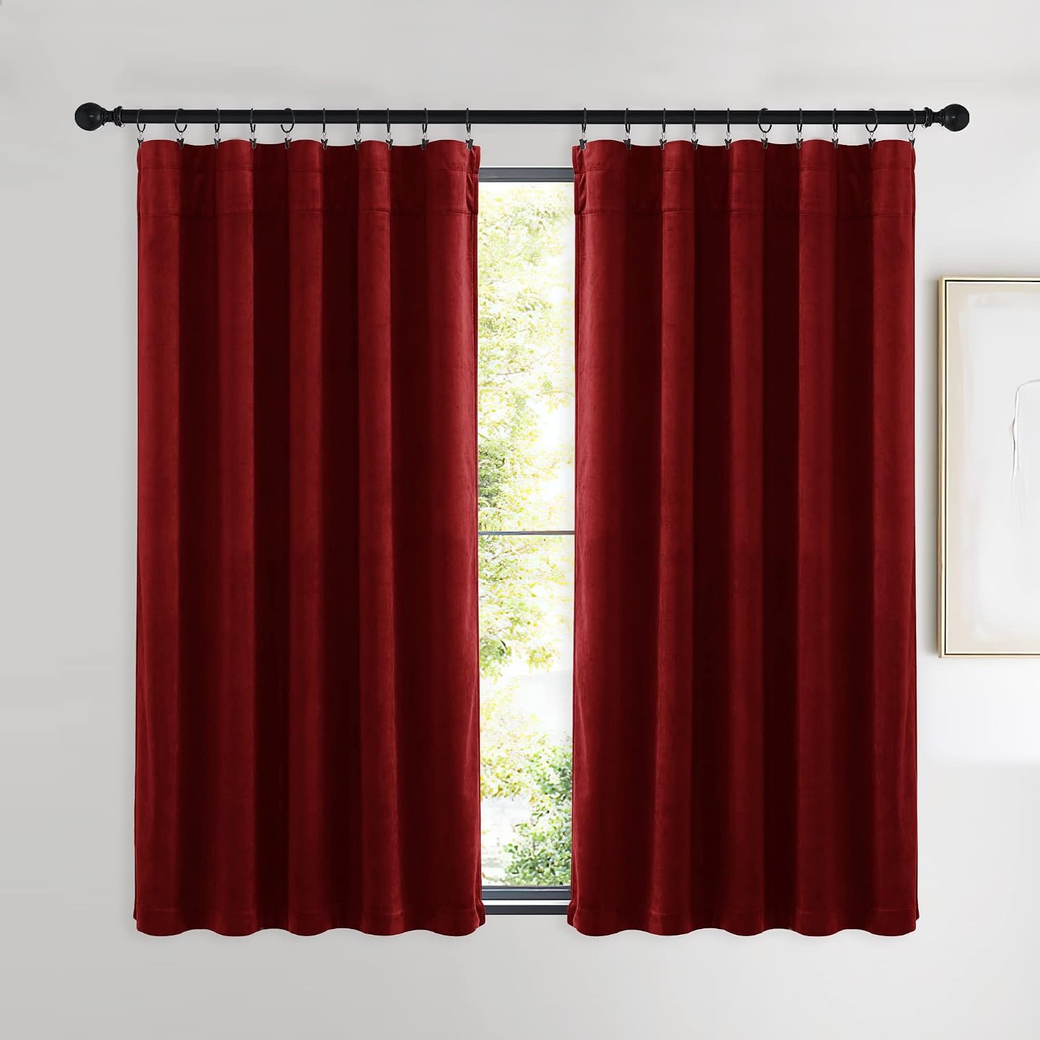 image:imageNICETOWN Black Velvet Blackout Curtains 96 inch Long 2 PanelsRed Series Red