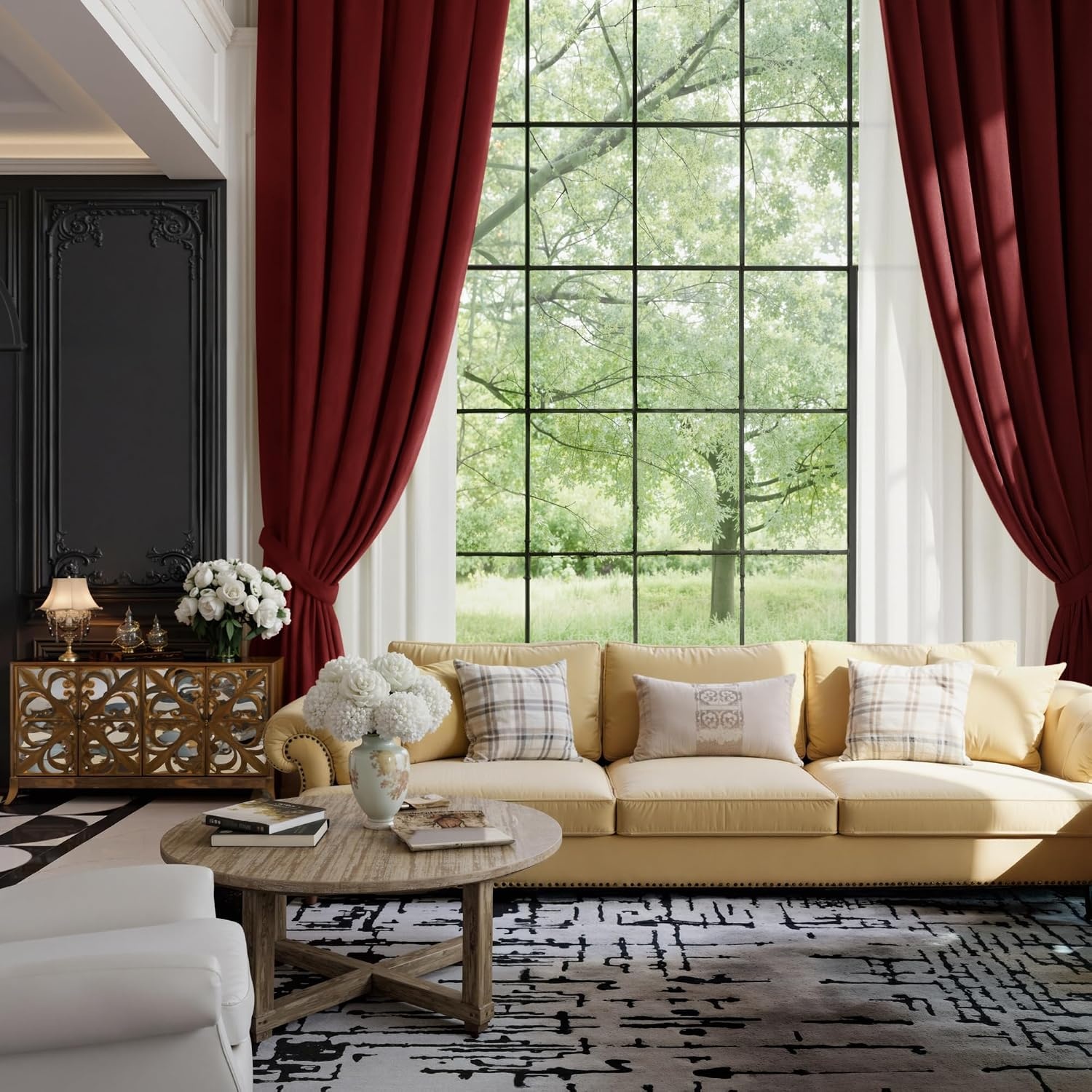image:imageNICETOWN Black Velvet Blackout Curtains 96 inch Long 2 PanelsRed Series Red