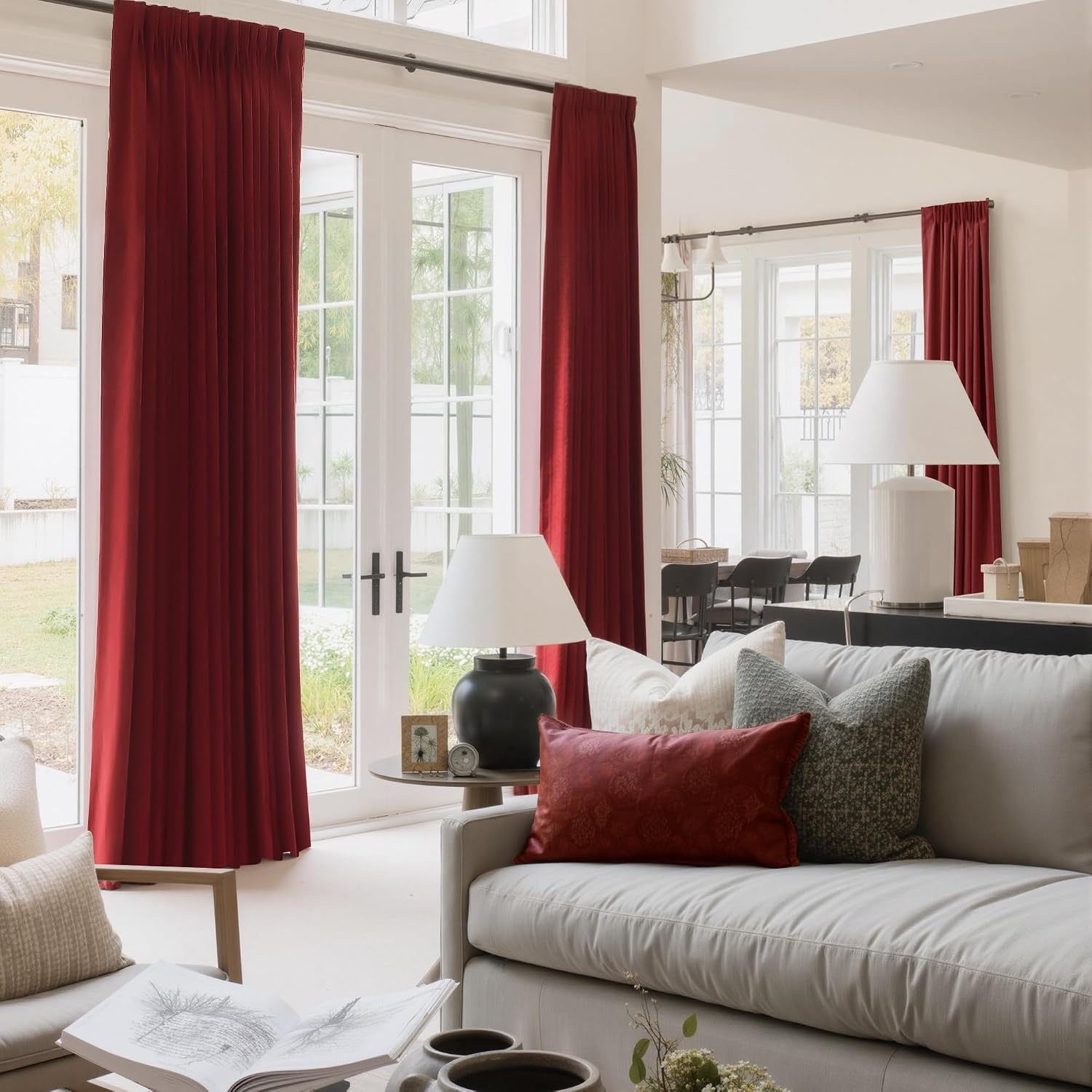 image:imageNICETOWN Black Velvet Blackout Curtains 96 inch Long 2 PanelsRed Series Red