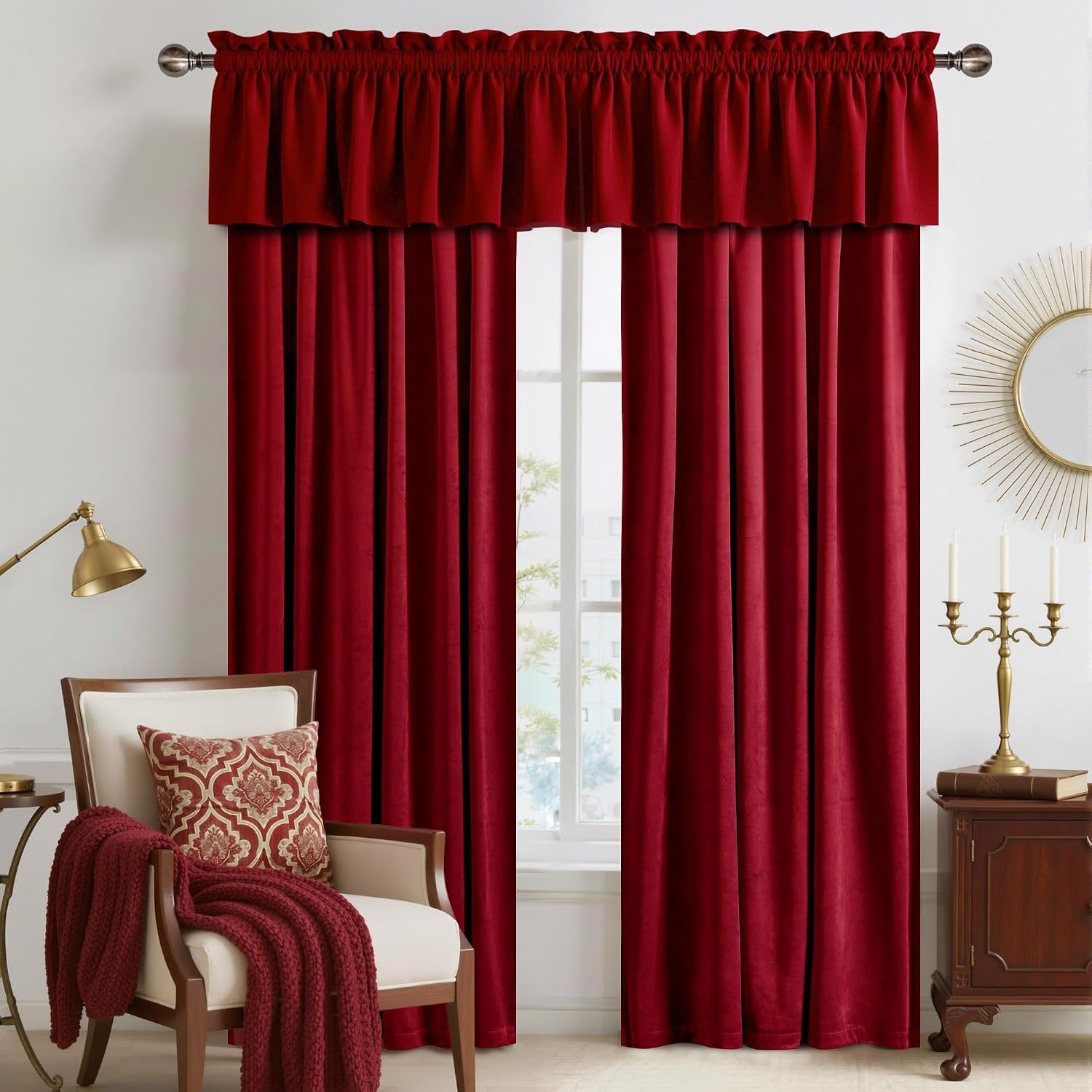 image:imageNICETOWN Black Velvet Blackout Curtains 96 inch Long 2 PanelsRed Series Red