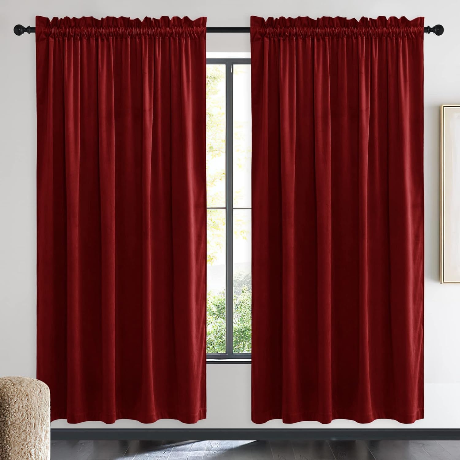 image:imageNICETOWN Black Velvet Blackout Curtains 96 inch Long 2 PanelsRed Series Red