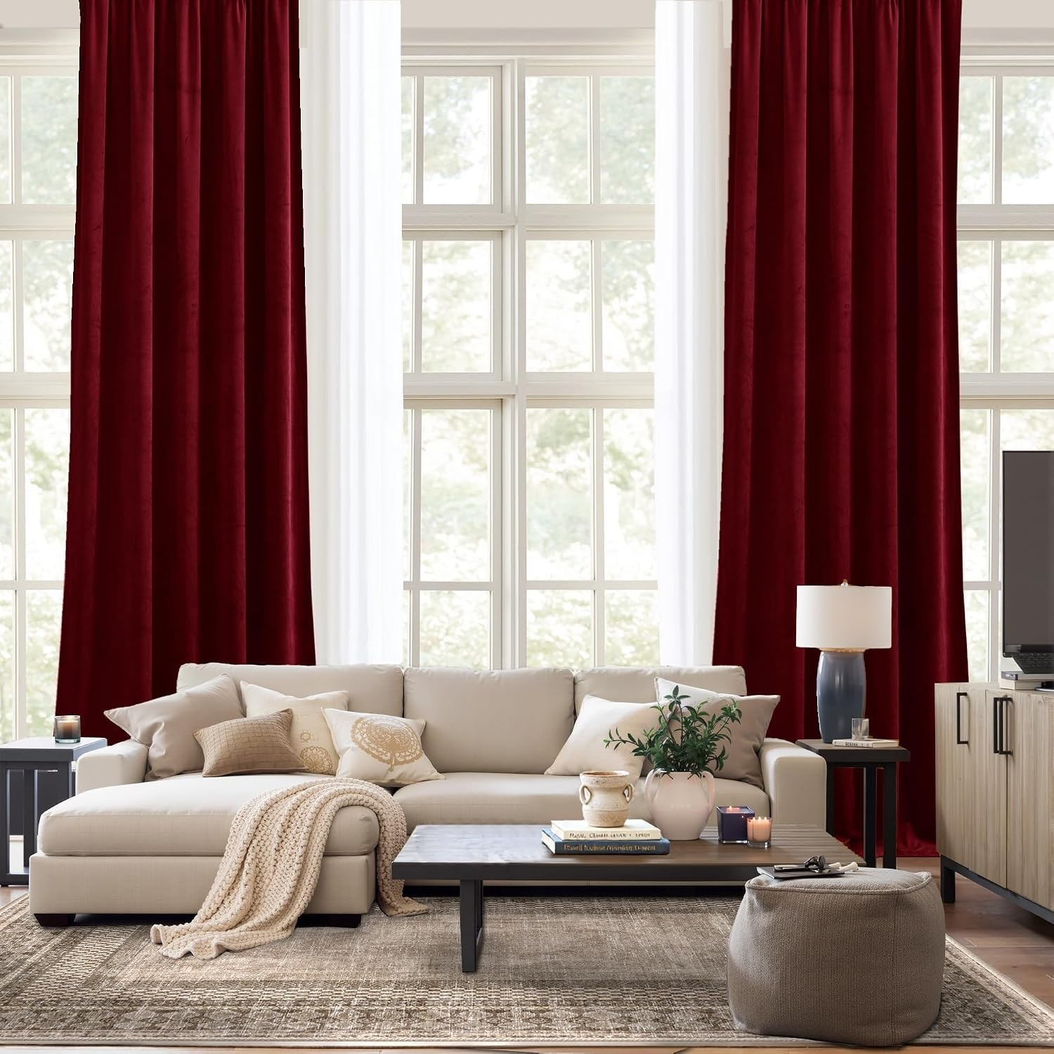 image:imageNICETOWN Black Velvet Blackout Curtains 96 inch Long 2 PanelsRed Series Red