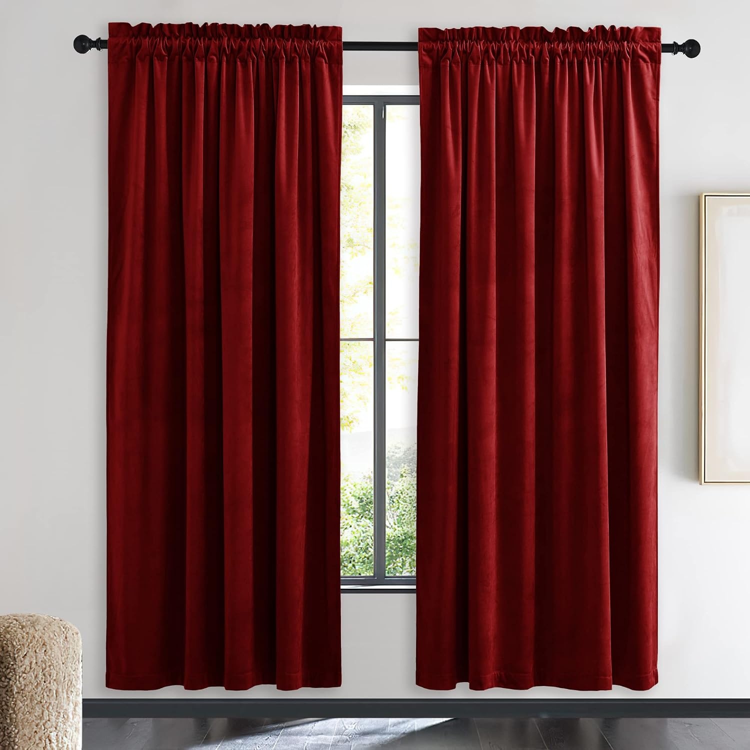 image:imageNICETOWN Black Velvet Blackout Curtains 96 inch Long 2 PanelsRed Series Red