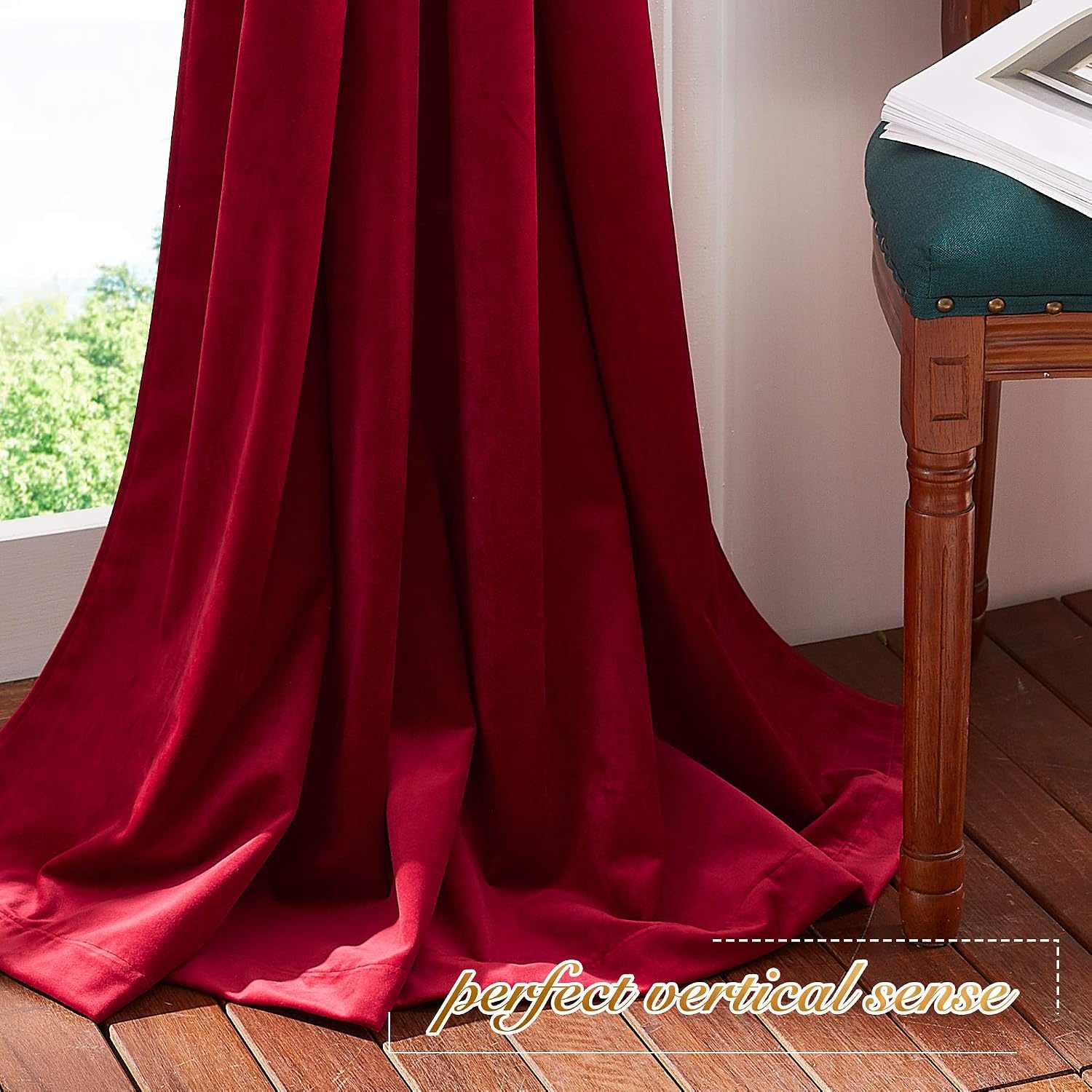 image:imageNICETOWN Black Velvet Blackout Curtains 96 inch Long 2 PanelsRed Series Red