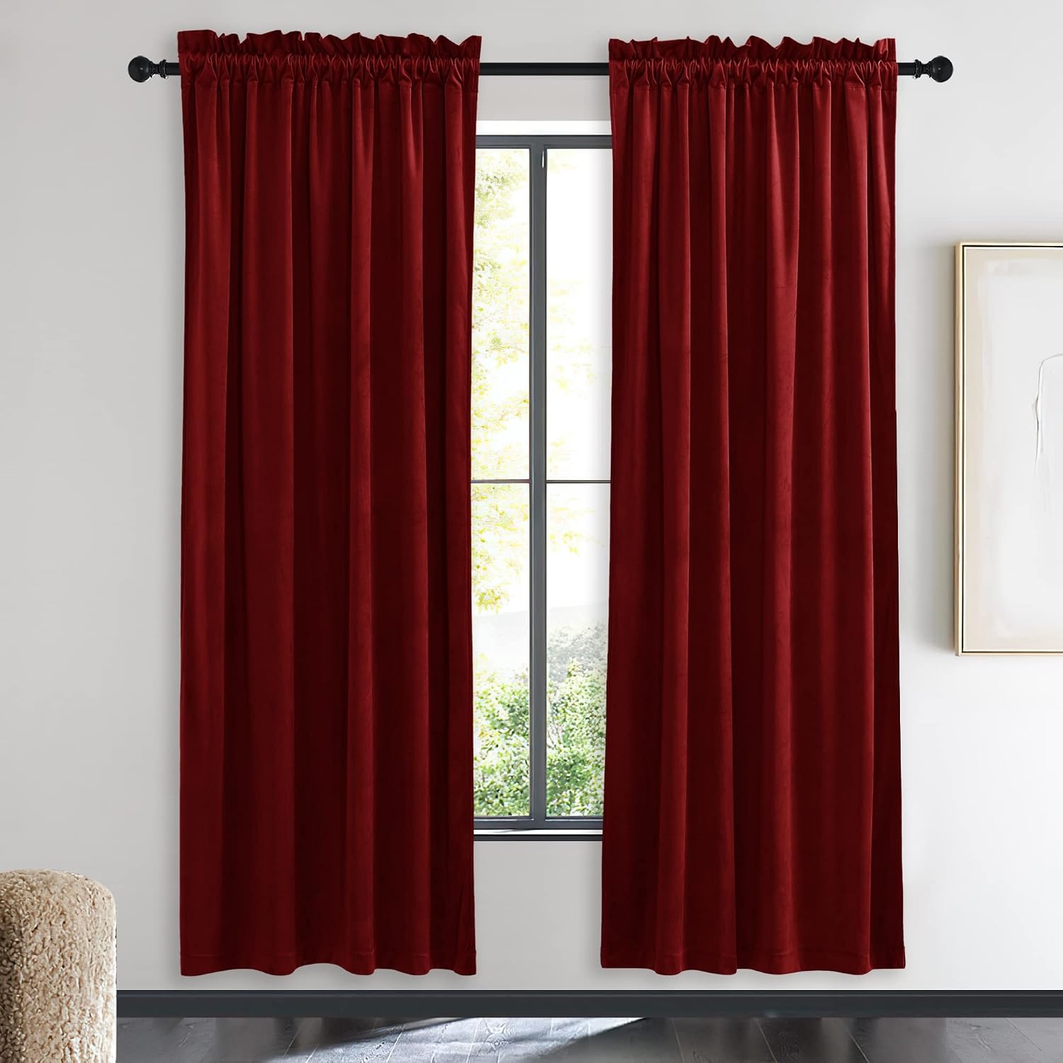 image:imageNICETOWN Black Velvet Blackout Curtains 96 inch Long 2 PanelsRed Series Red
