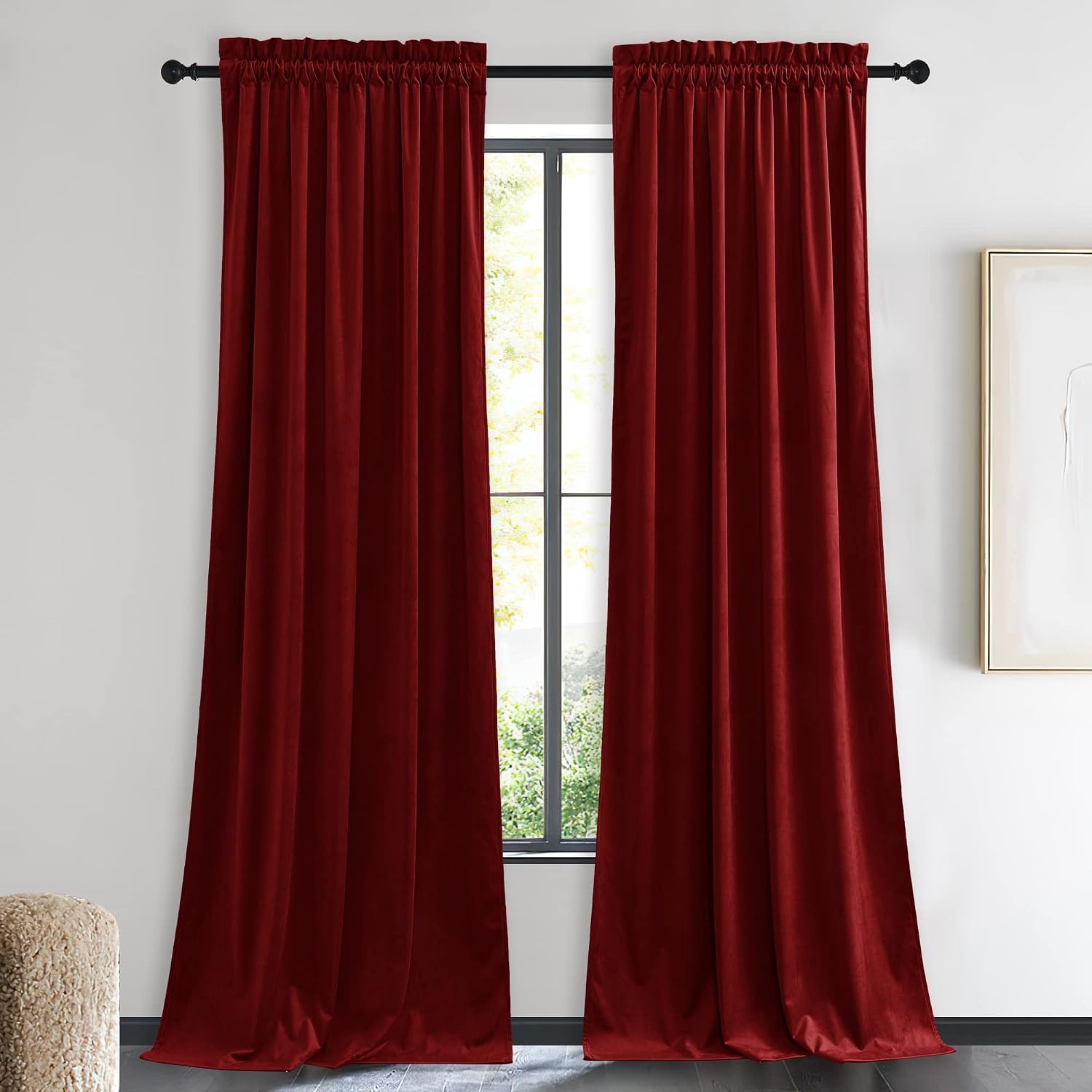 image:imageNICETOWN Black Velvet Blackout Curtains 96 inch Long 2 PanelsRed Series Red