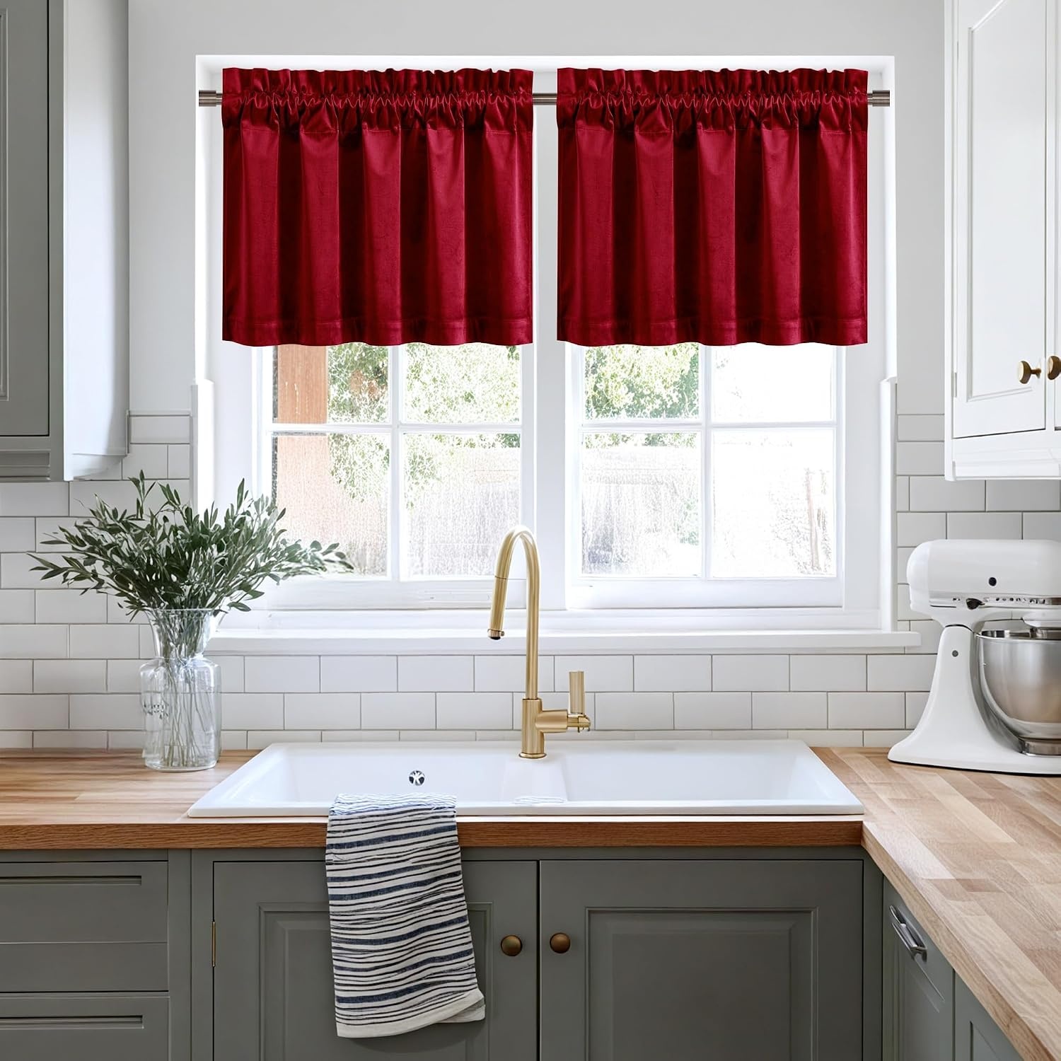 image:imageNICETOWN Black Velvet Blackout Curtains 96 inch Long 2 PanelsRed Series Red