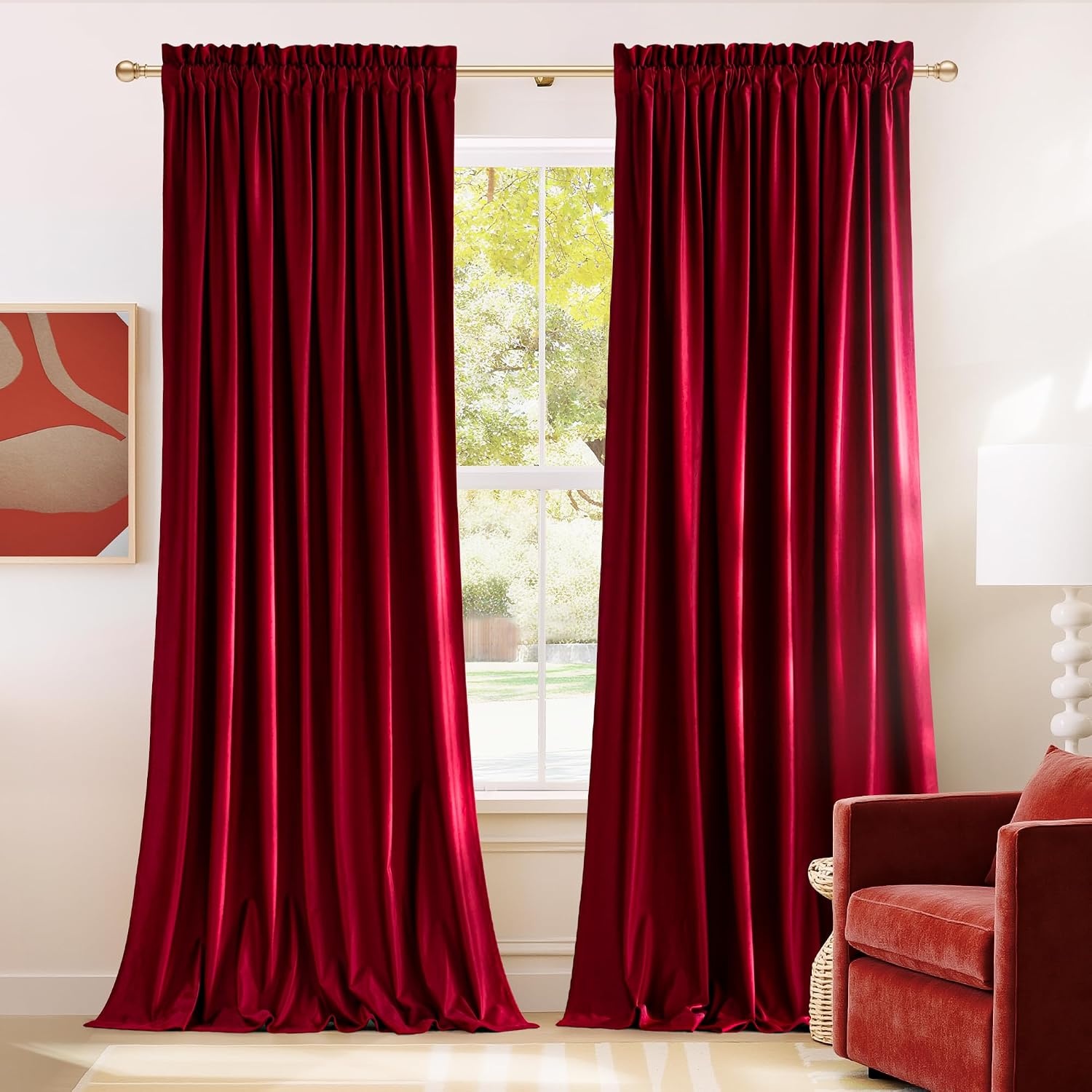 image:imageNICETOWN Black Velvet Blackout Curtains 96 inch Long 2 PanelsRed Series Red