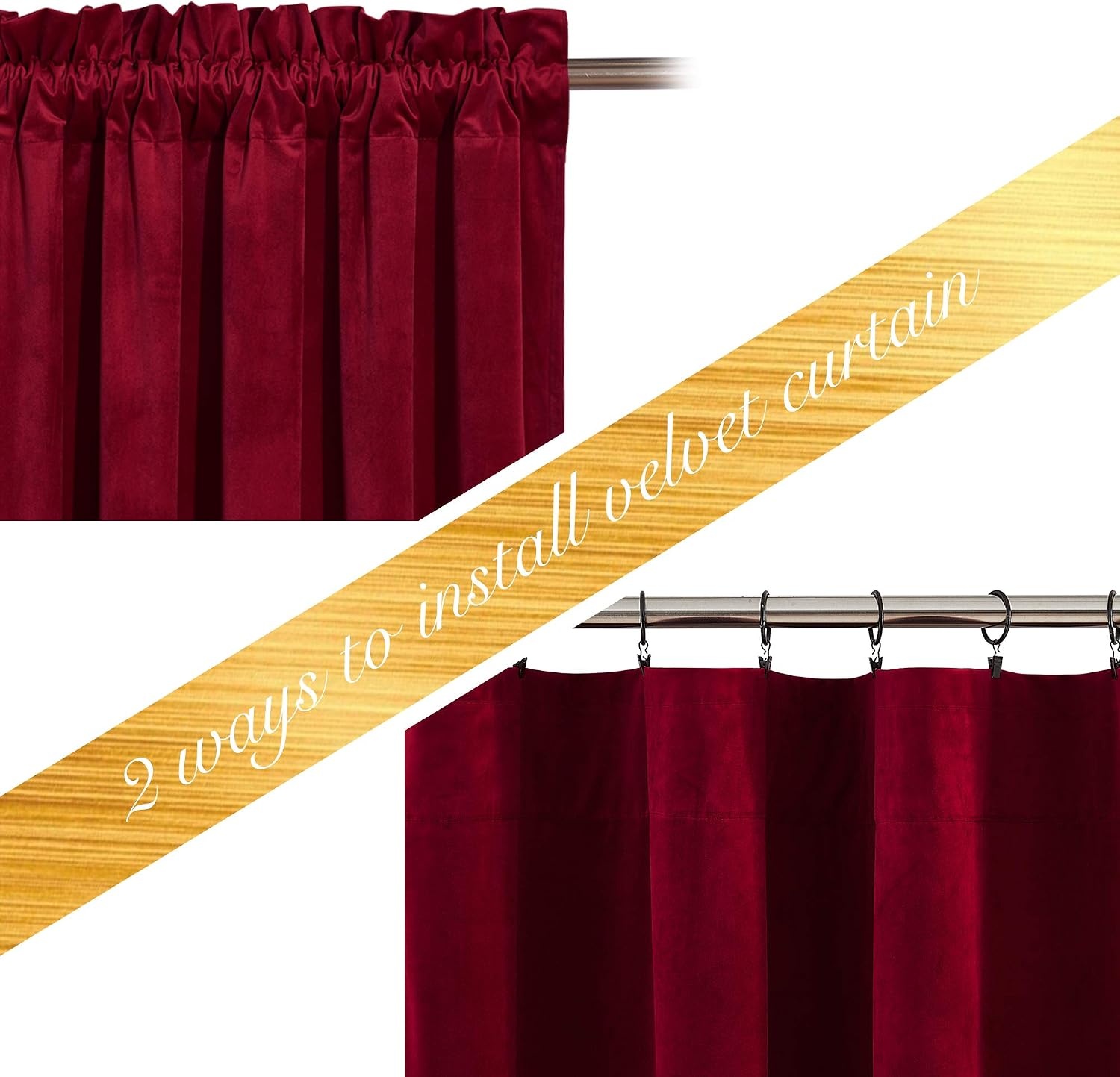 image:imageNICETOWN Black Velvet Blackout Curtains 96 inch Long 2 PanelsRed Series Red
