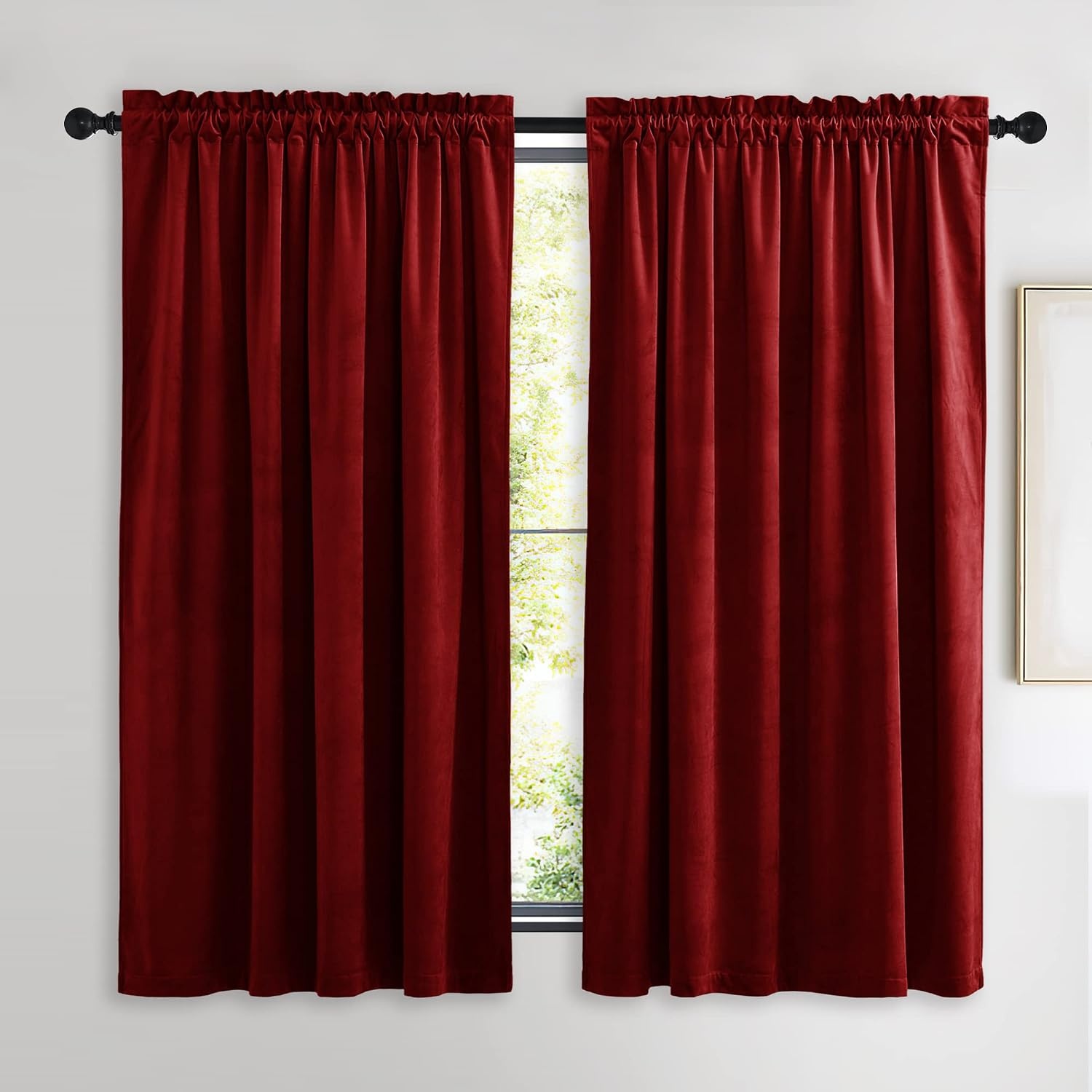 image:imageNICETOWN Black Velvet Blackout Curtains 96 inch Long 2 PanelsRed Series Red