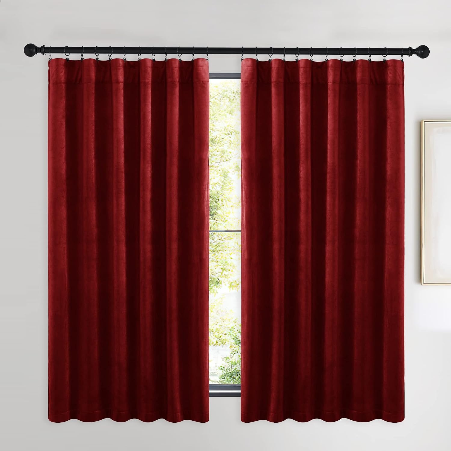 image:imageNICETOWN Black Velvet Blackout Curtains 96 inch Long 2 PanelsRed Series Red