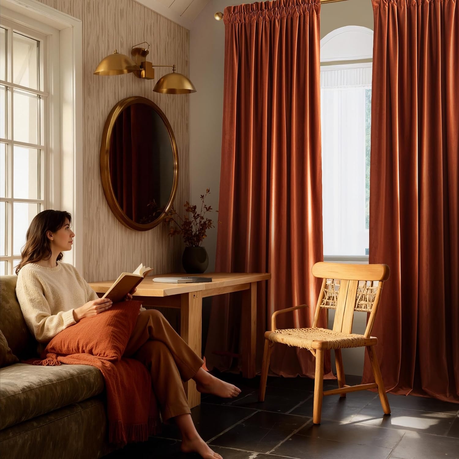 image:imageNICETOWN Black Velvet Blackout Curtains 96 inch Long 2 PanelsRed Series Red Orange