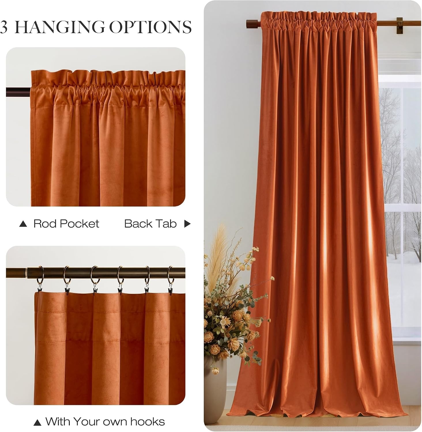 image:imageNICETOWN Black Velvet Blackout Curtains 96 inch Long 2 PanelsRed Series Red Orange