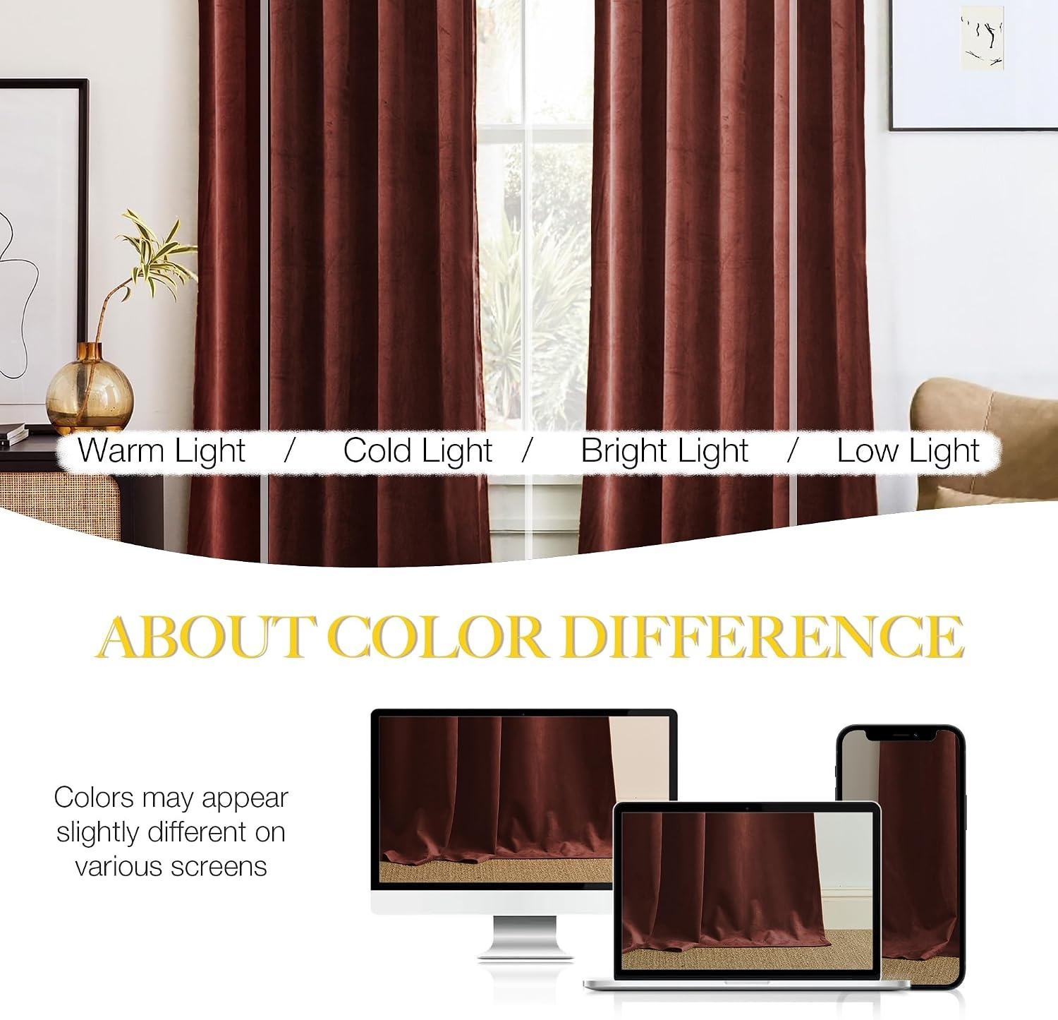image:imageNICETOWN Black Velvet Blackout Curtains 96 inch Long 2 PanelsRed Series Rust Red
