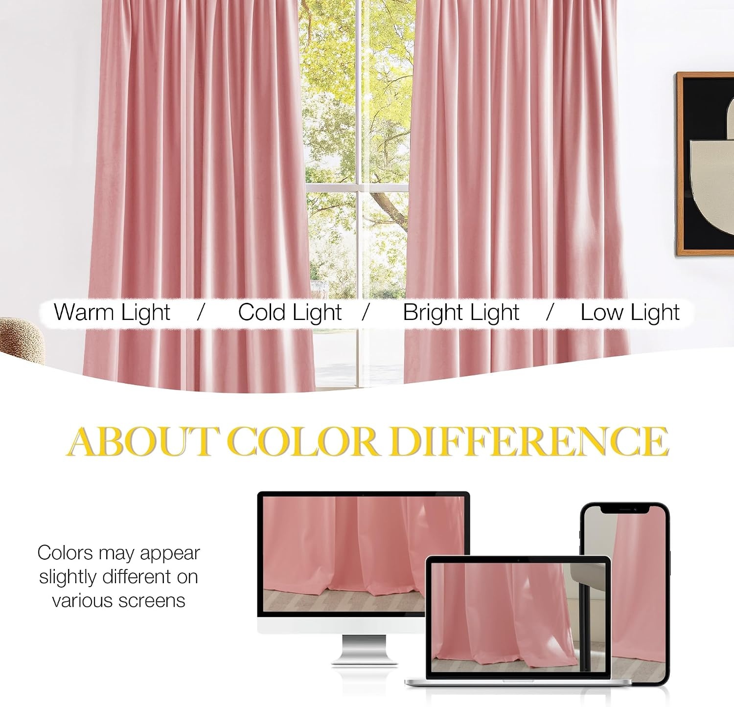 image:imageNICETOWN Black Velvet Blackout Curtains 96 inch Long 2 PanelsSingle Rod Pocket Blush Pink
