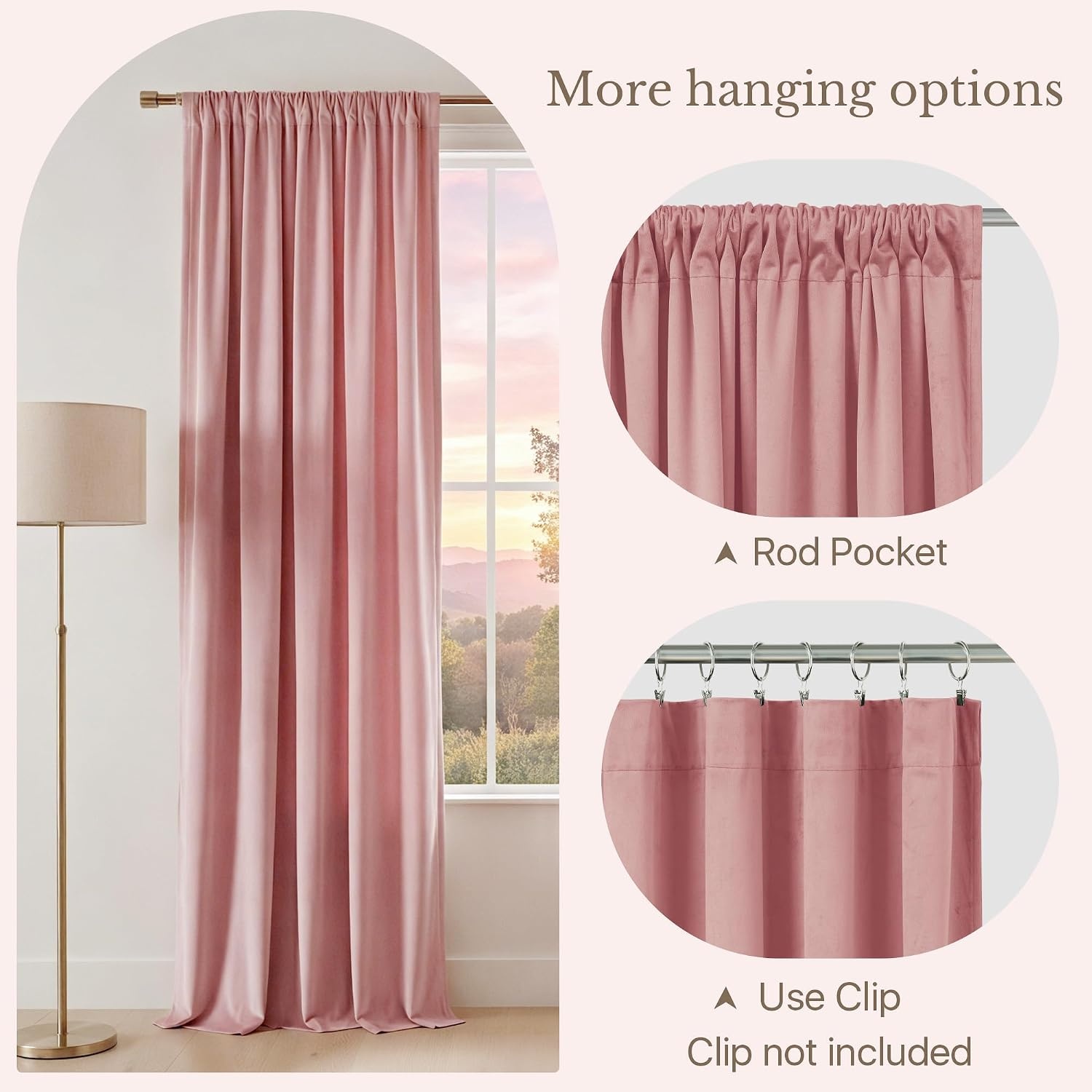 image:imageNICETOWN Black Velvet Blackout Curtains 96 inch Long 2 PanelsSingle Rod Pocket Blush Pink