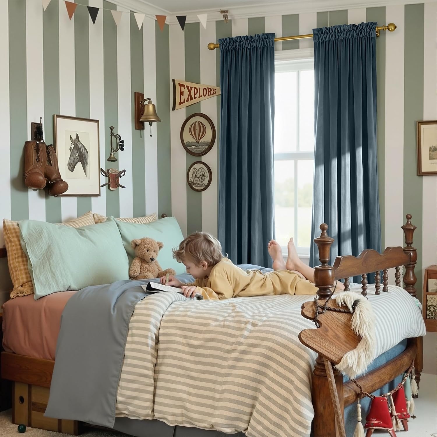 image:imageNICETOWN Black Velvet Blackout Curtains 96 inch Long 2 PanelsSlate Blue