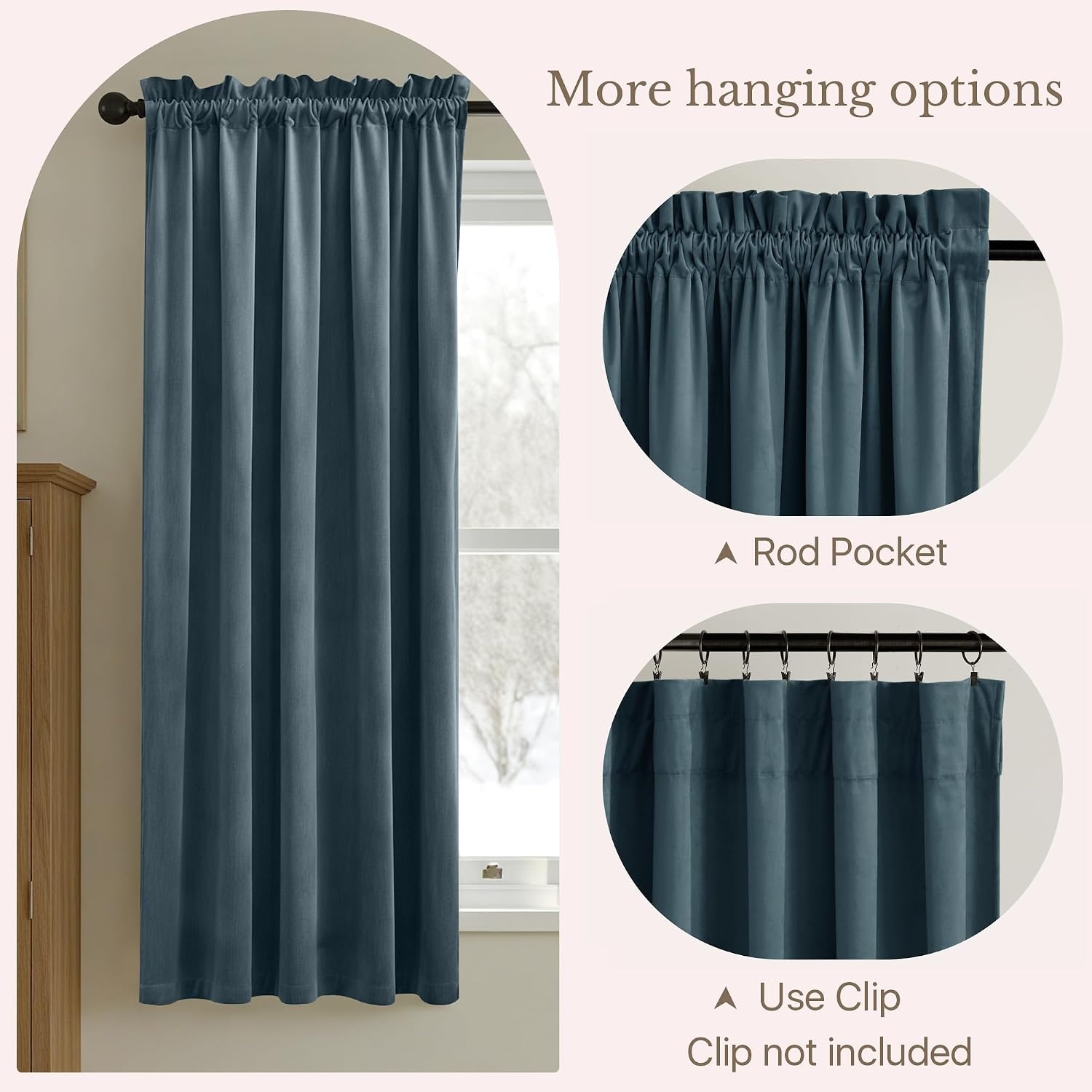 image:imageNICETOWN Black Velvet Blackout Curtains 96 inch Long 2 PanelsSlate Blue