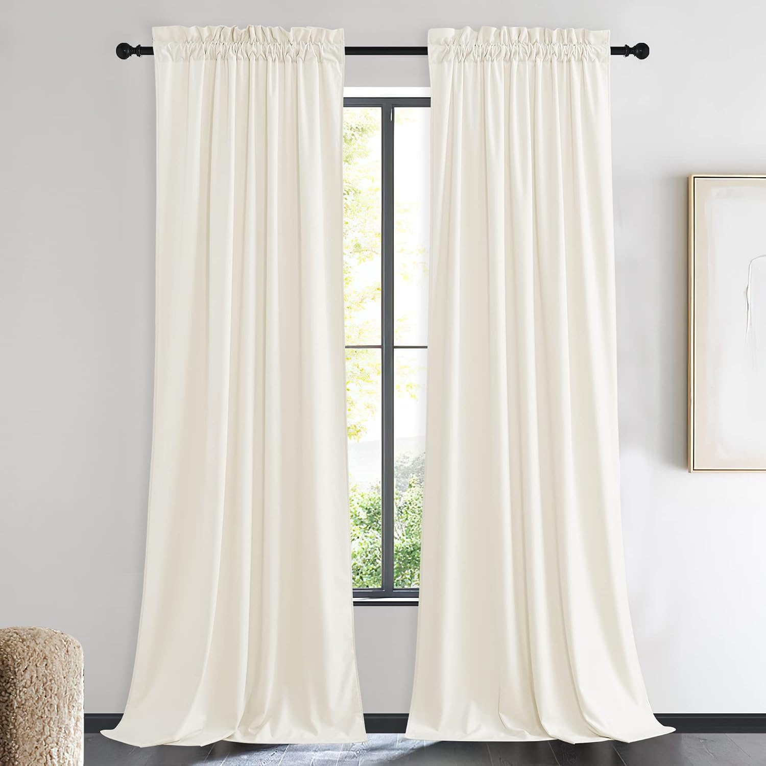 image:imageNICETOWN Black Velvet Blackout Curtains 96 inch Long 2 PanelsWhite Series Ivory White