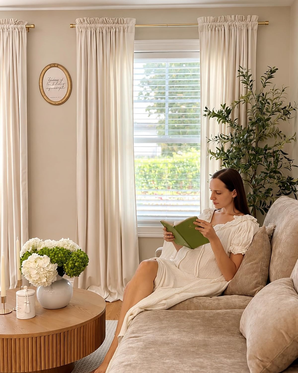 image:imageNICETOWN Black Velvet Blackout Curtains 96 inch Long 2 PanelsWhite Series Ivory White