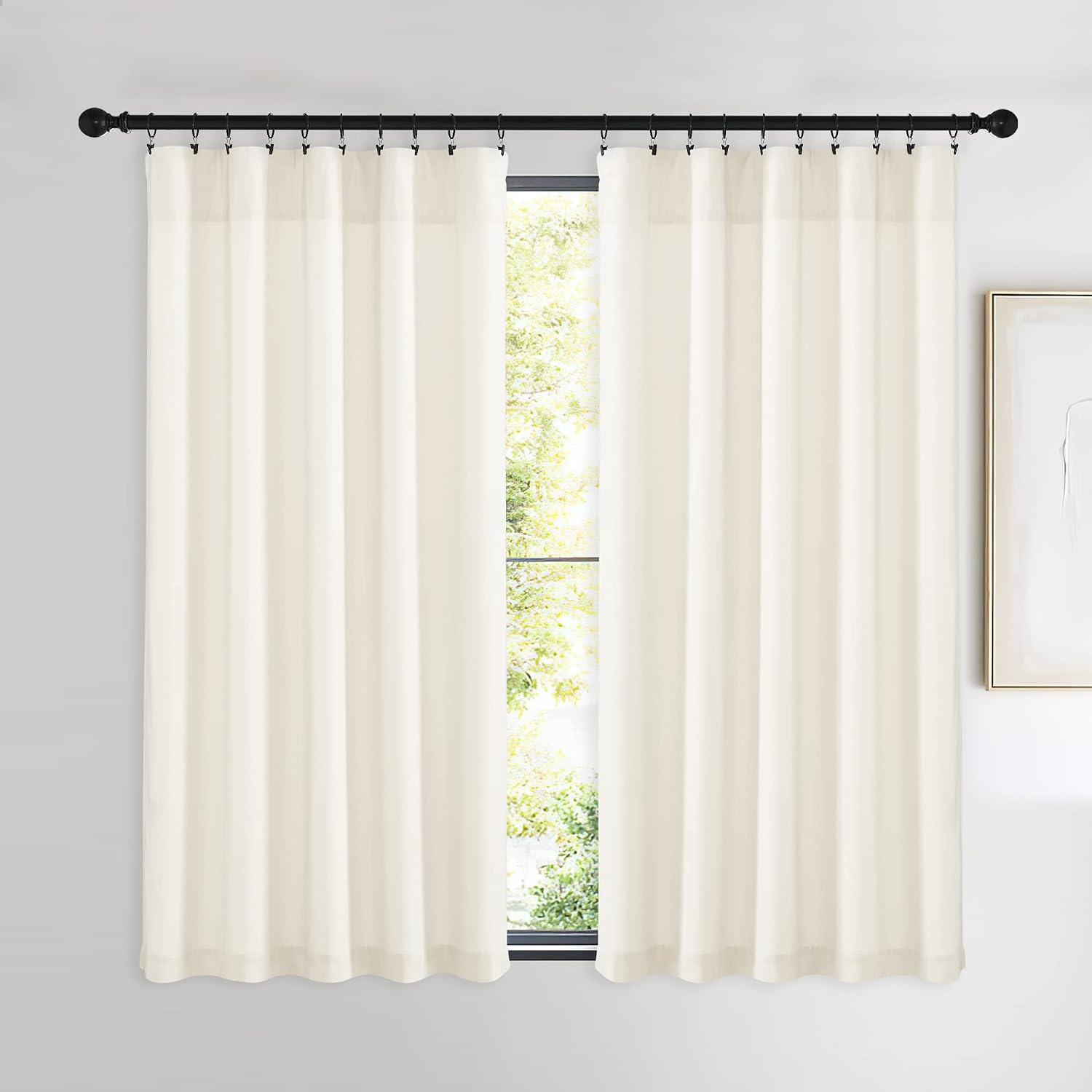 image:imageNICETOWN Black Velvet Blackout Curtains 96 inch Long 2 PanelsWhite Series Ivory White