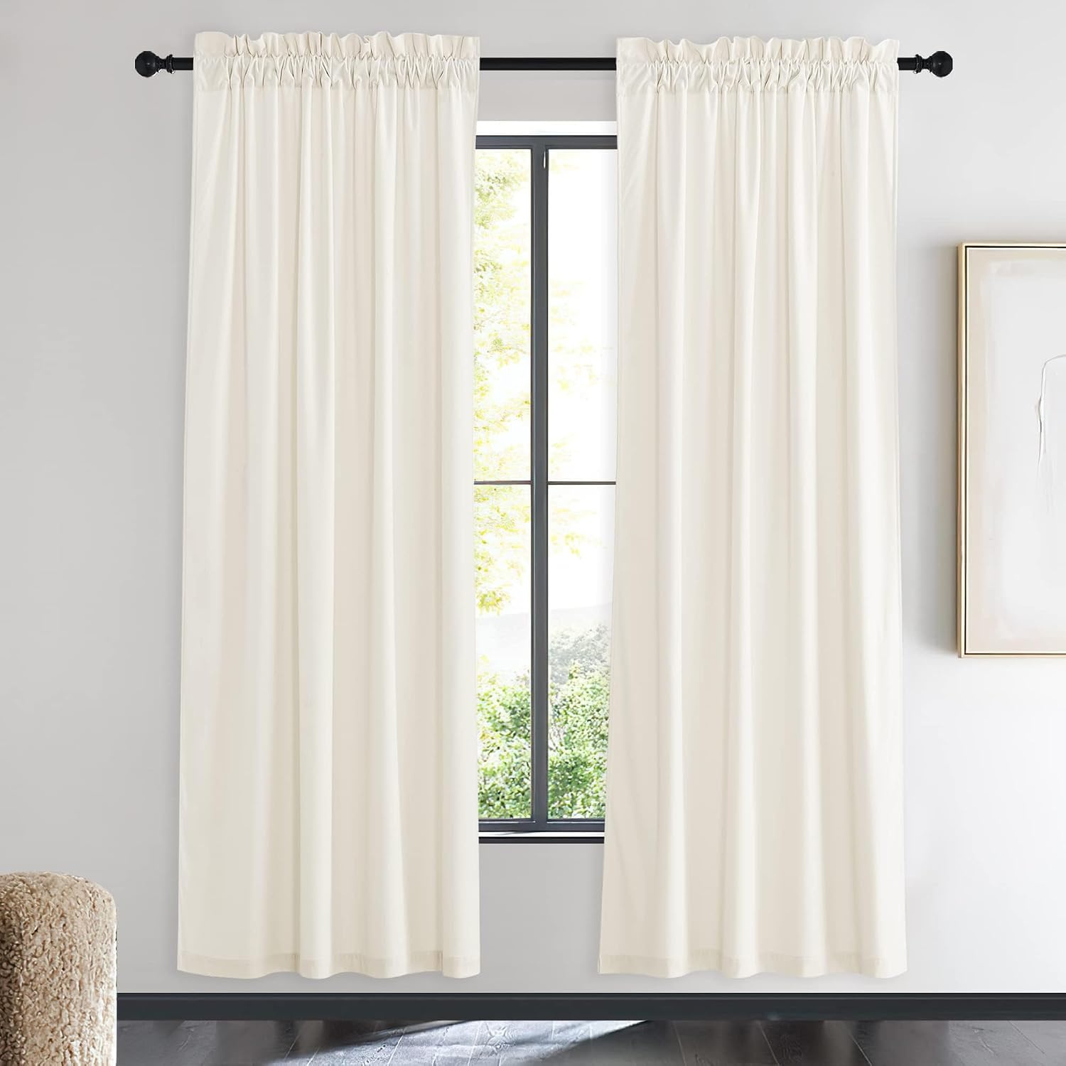 image:imageNICETOWN Black Velvet Blackout Curtains 96 inch Long 2 PanelsWhite Series Ivory White