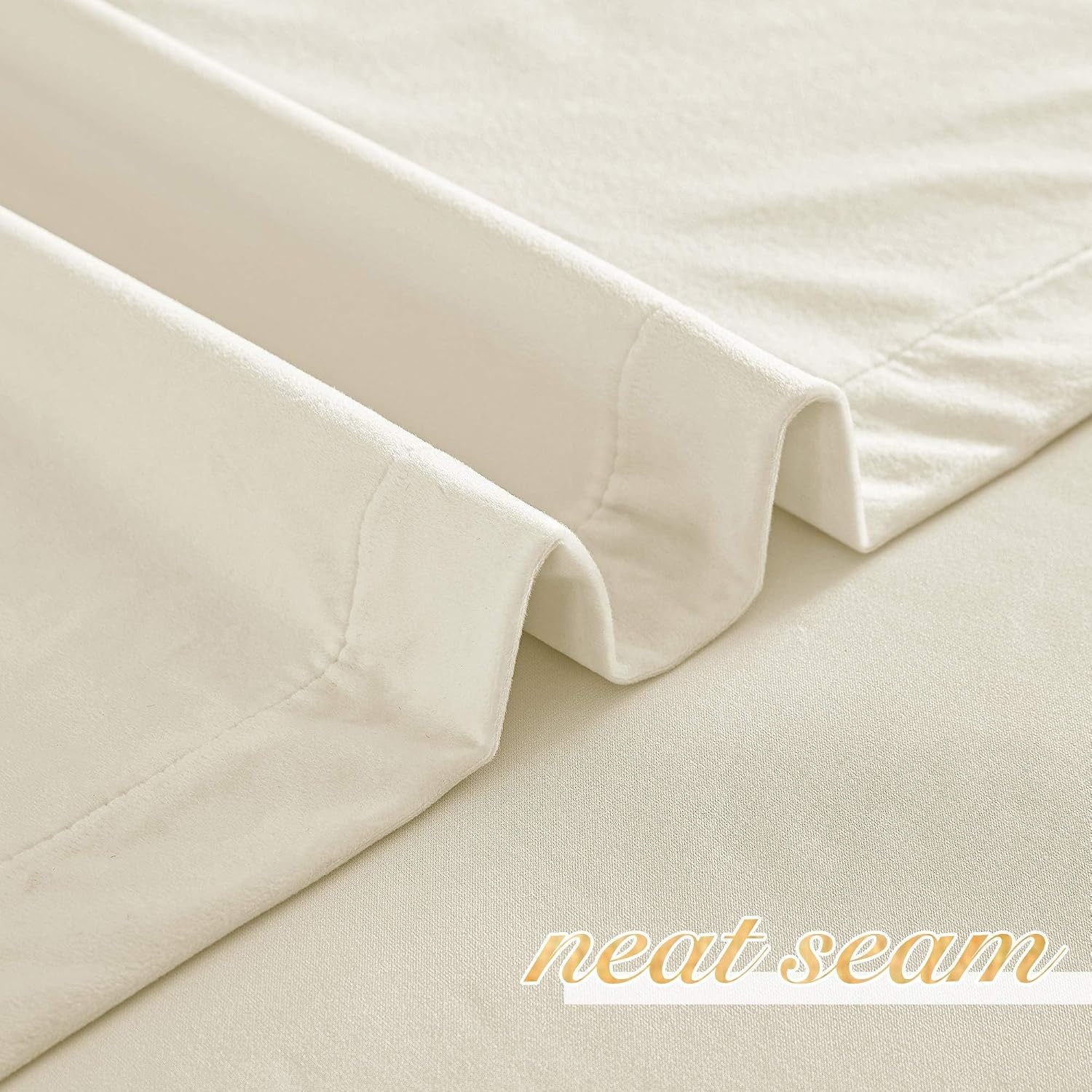 image:imageNICETOWN Black Velvet Blackout Curtains 96 inch Long 2 PanelsWhite Series Ivory White