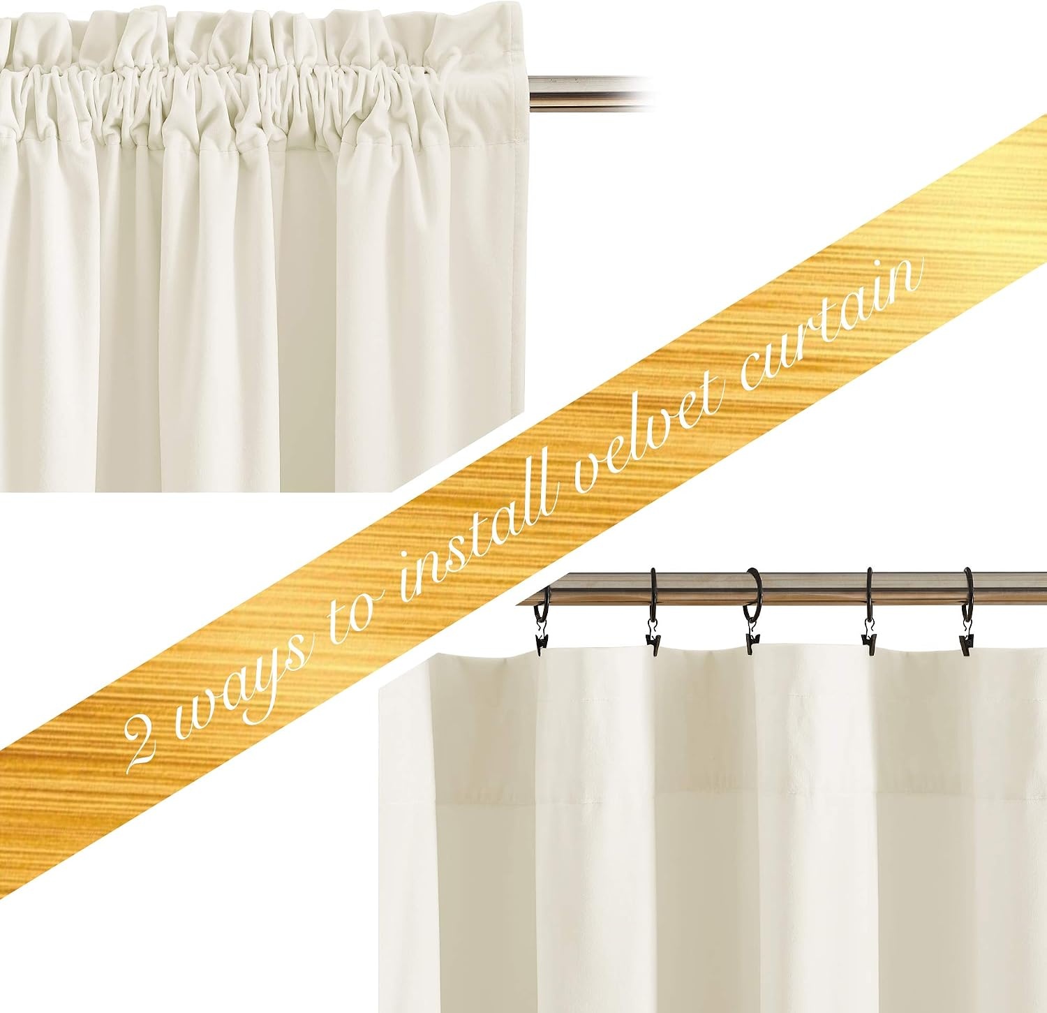 image:imageNICETOWN Black Velvet Blackout Curtains 96 inch Long 2 PanelsWhite Series Ivory White