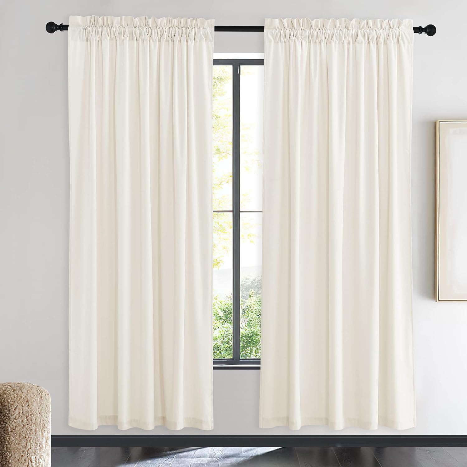 image:imageNICETOWN Black Velvet Blackout Curtains 96 inch Long 2 PanelsWhite Series Ivory White