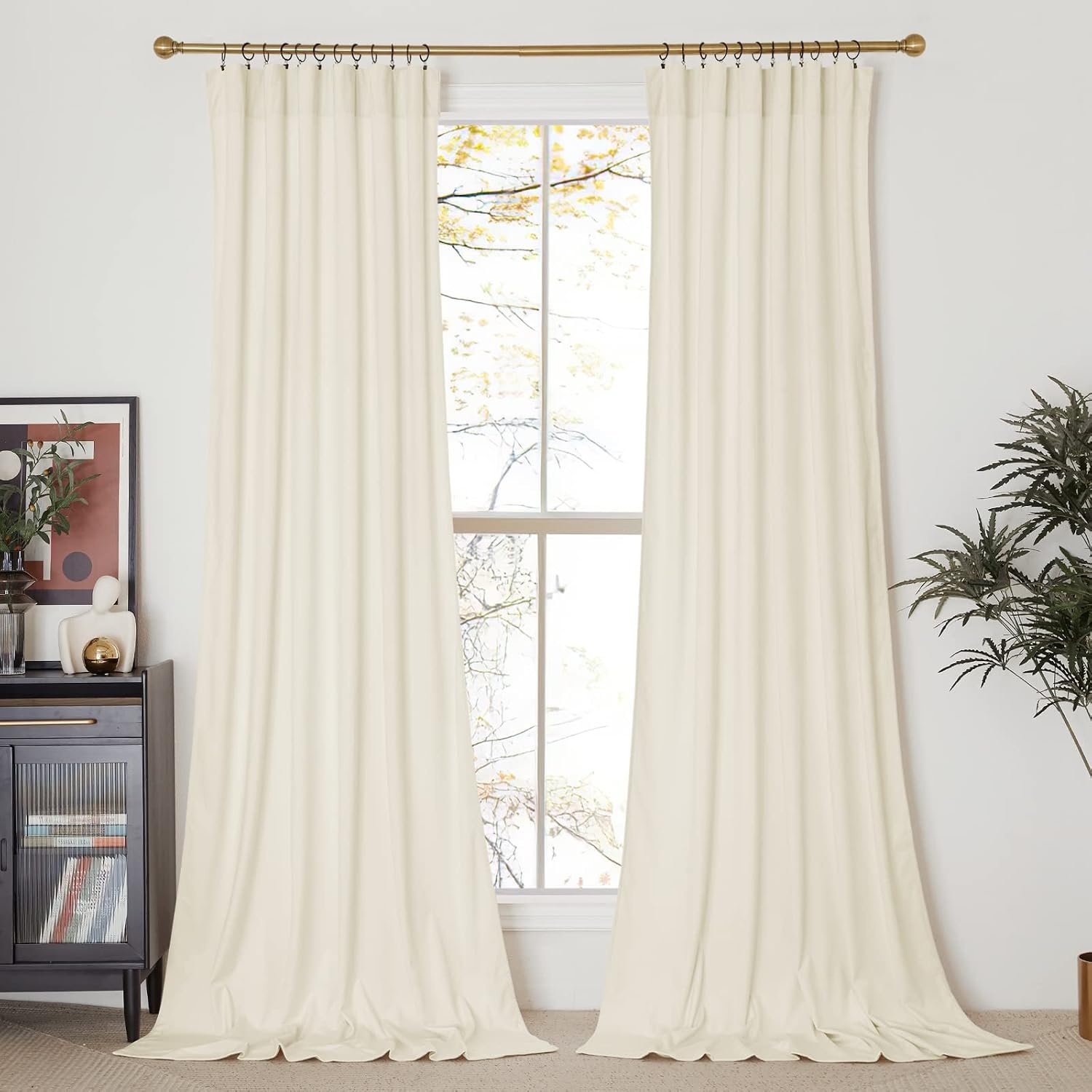 image:imageNICETOWN Black Velvet Blackout Curtains 96 inch Long 2 PanelsWhite Series Ivory White