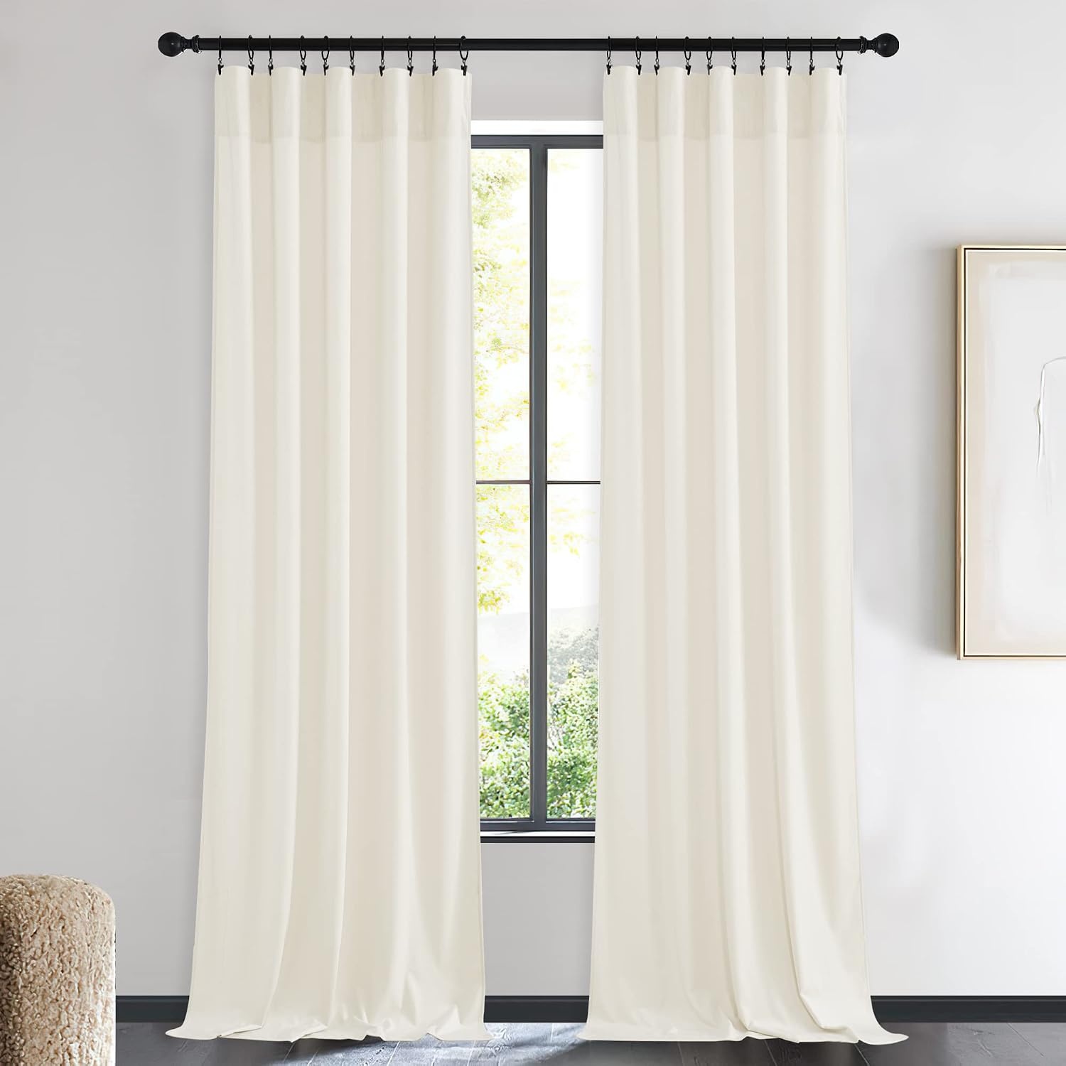 image:imageNICETOWN Black Velvet Blackout Curtains 96 inch Long 2 PanelsWhite Series Ivory White