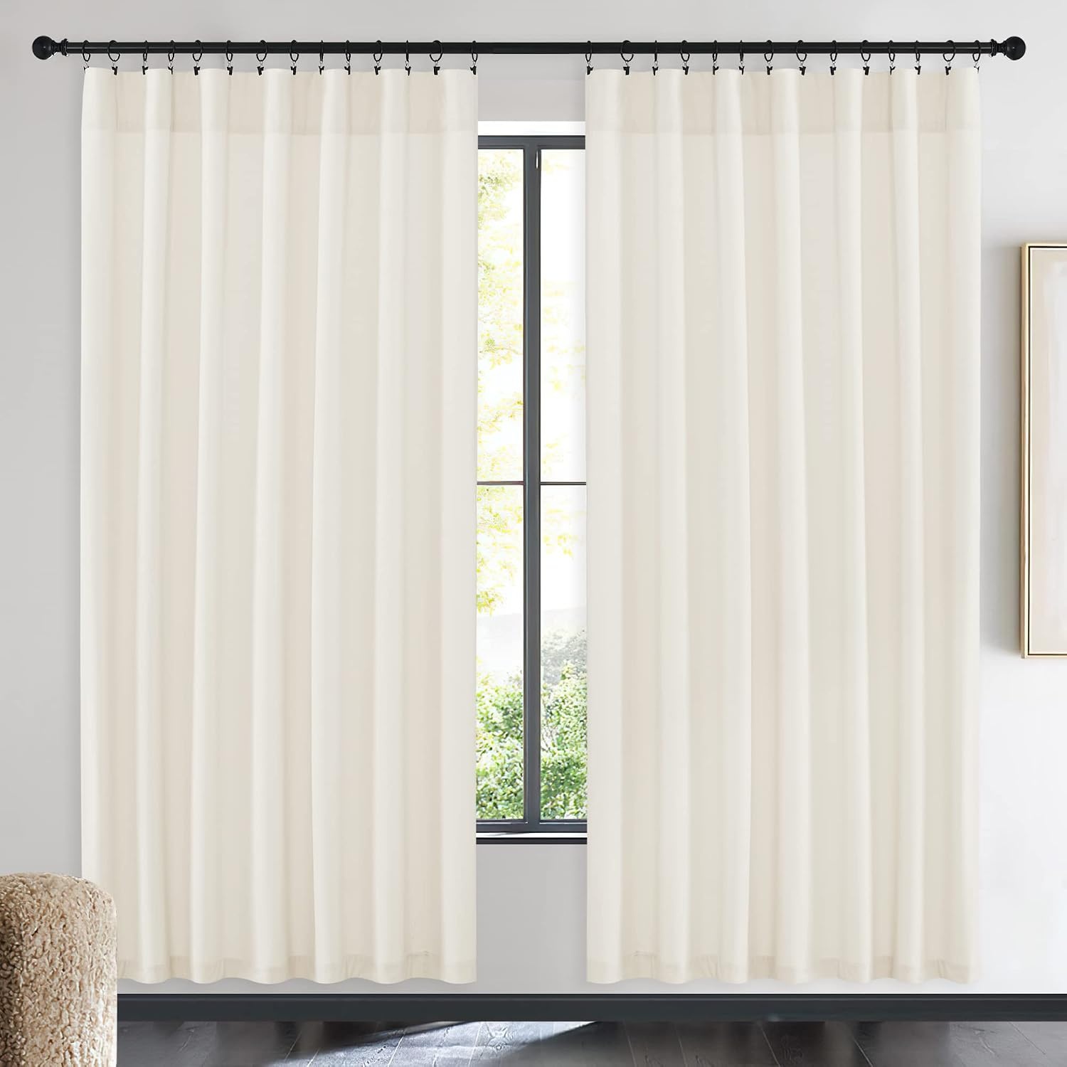 image:imageNICETOWN Black Velvet Blackout Curtains 96 inch Long 2 PanelsWhite Series Ivory White