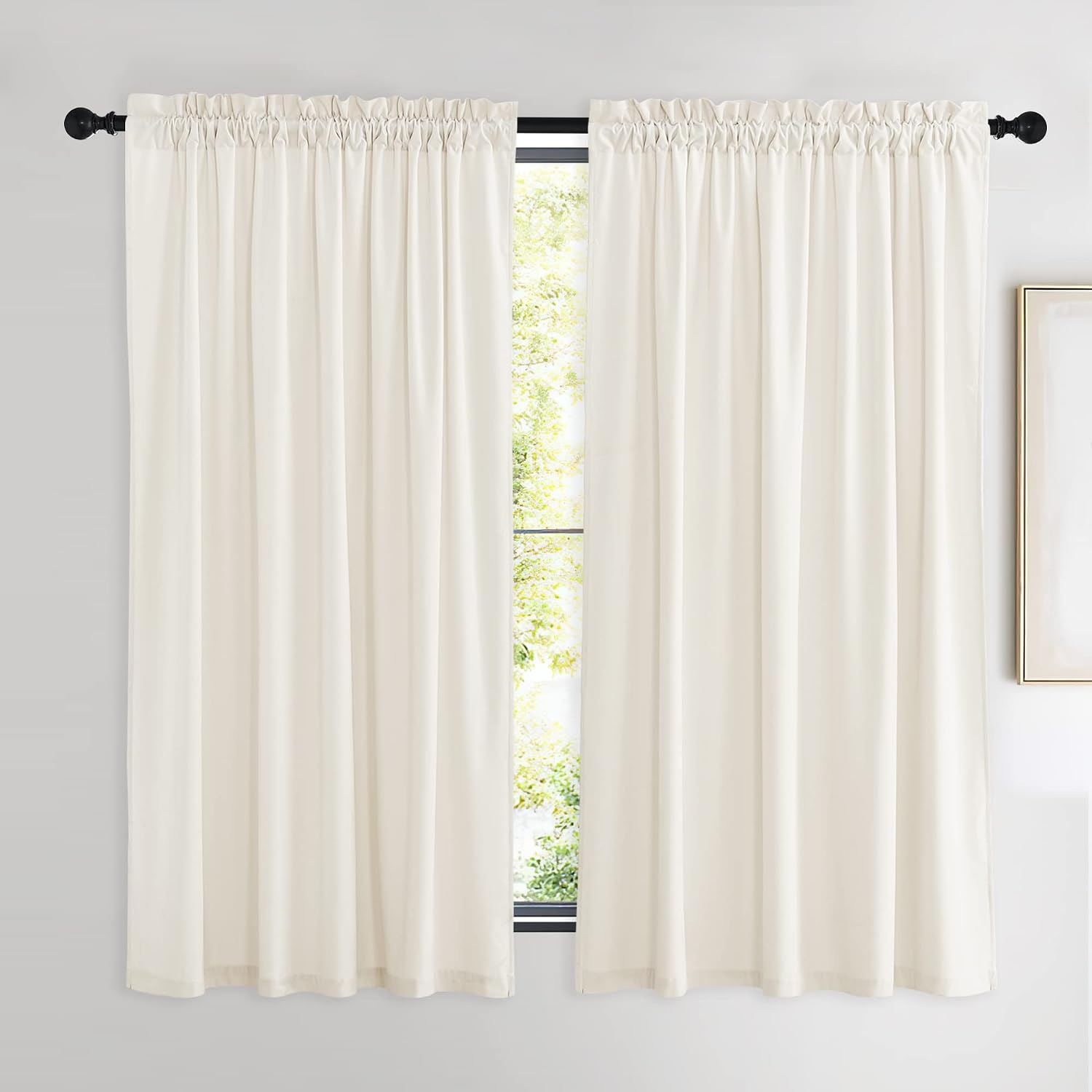image:imageNICETOWN Black Velvet Blackout Curtains 96 inch Long 2 PanelsWhite Series Ivory White