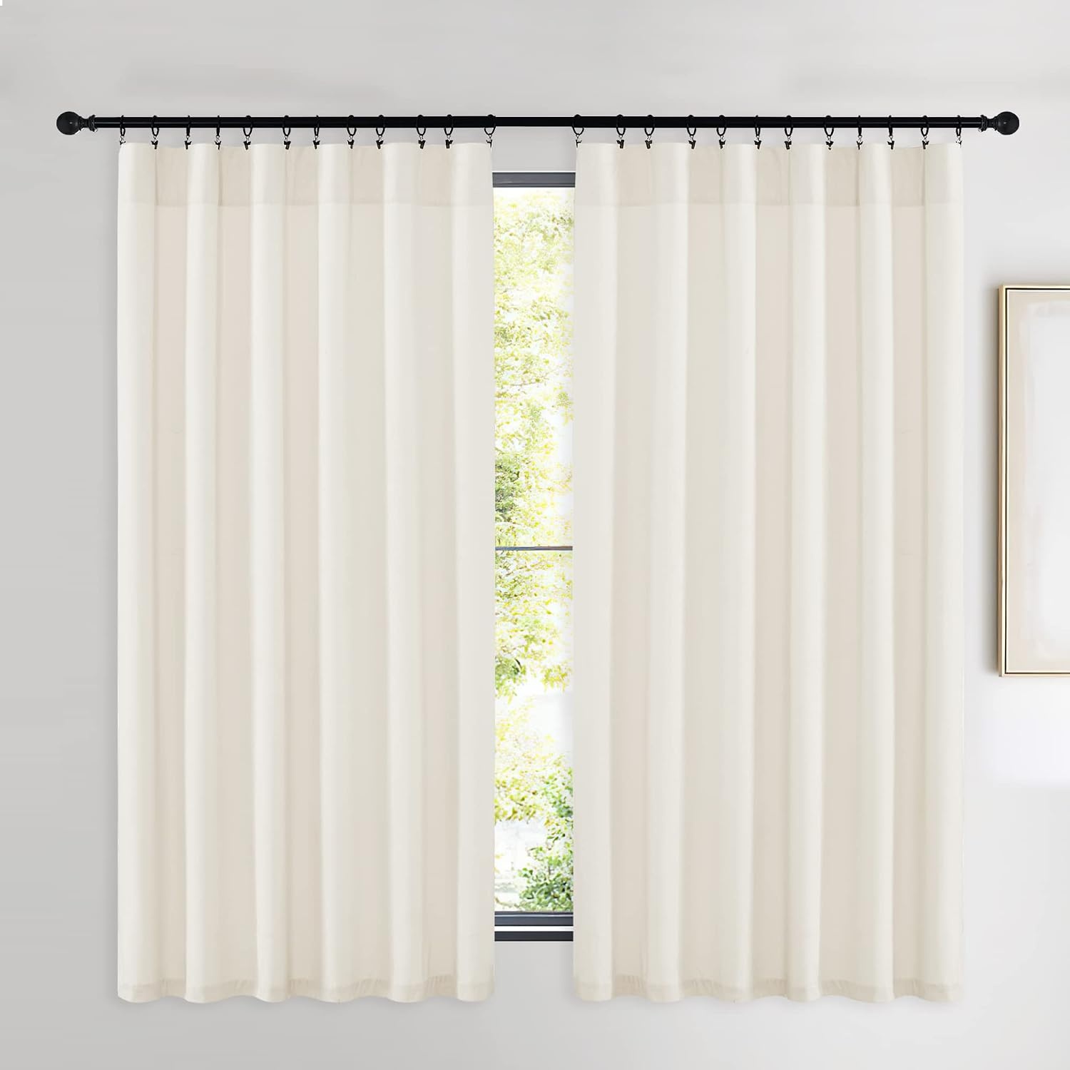 image:imageNICETOWN Black Velvet Blackout Curtains 96 inch Long 2 PanelsWhite Series Ivory White