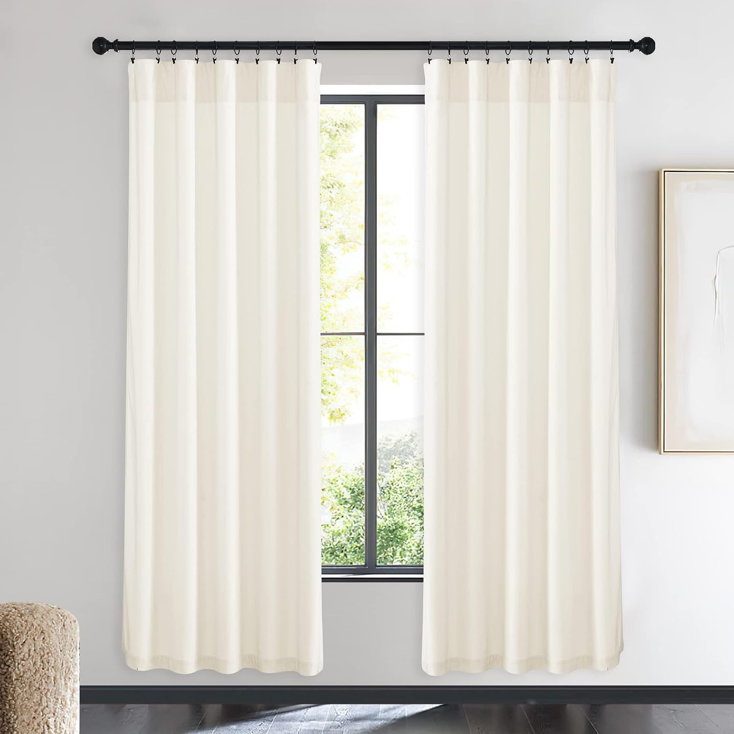 image:imageNICETOWN Black Velvet Blackout Curtains 96 inch Long 2 PanelsWhite Series Ivory White