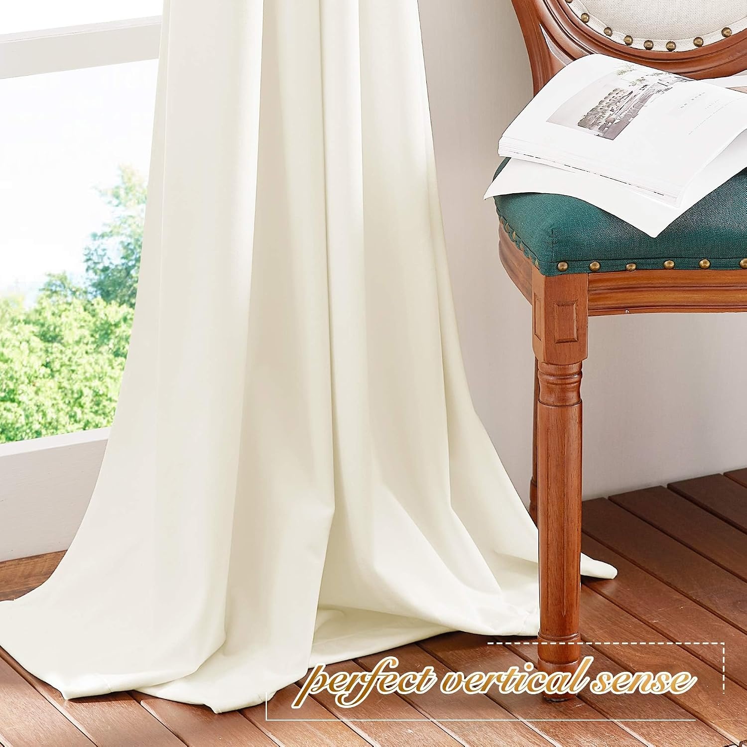 image:imageNICETOWN Black Velvet Blackout Curtains 96 inch Long 2 PanelsWhite Series Ivory White