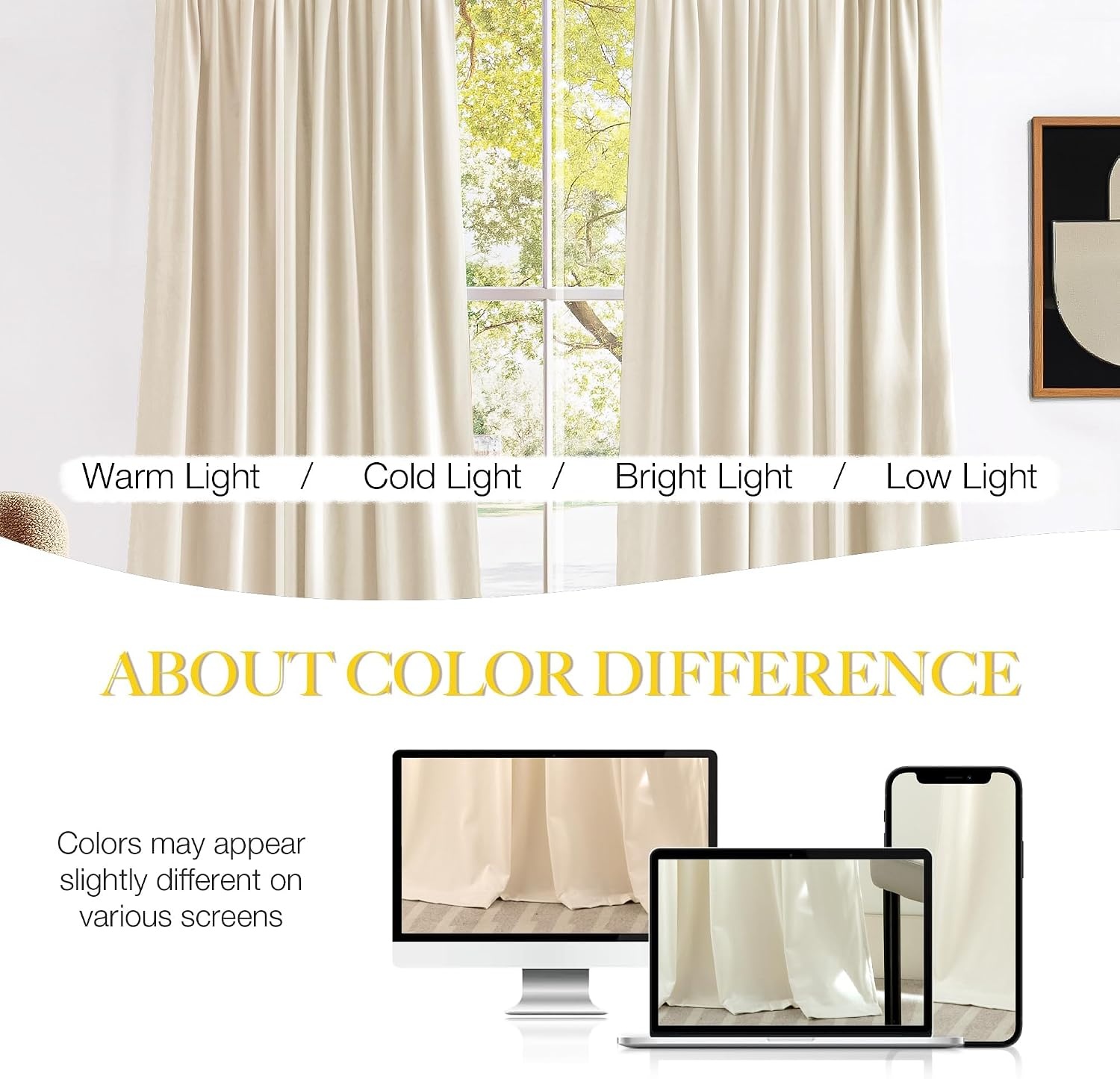 image:imageNICETOWN Black Velvet Blackout Curtains 96 inch Long 2 PanelsWhite Series Ivory White