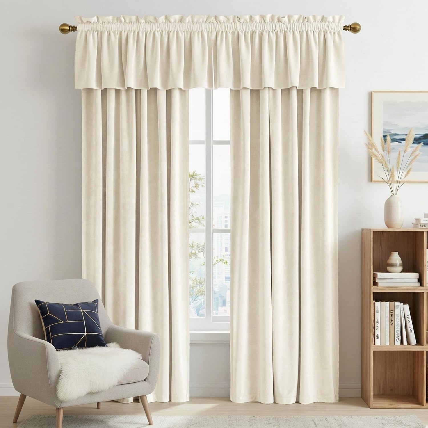 image:imageNICETOWN Black Velvet Blackout Curtains 96 inch Long 2 PanelsWhite Series Ivory White