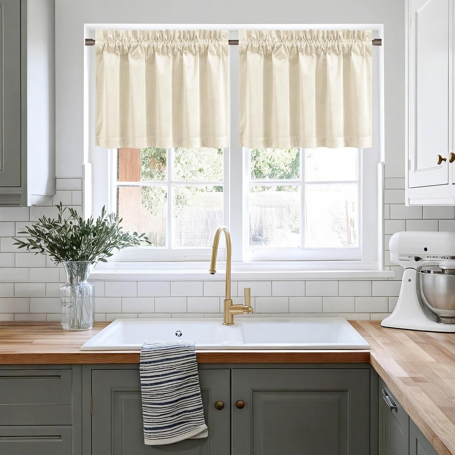 image:imageNICETOWN Black Velvet Blackout Curtains 96 inch Long 2 PanelsWhite Series Ivory White