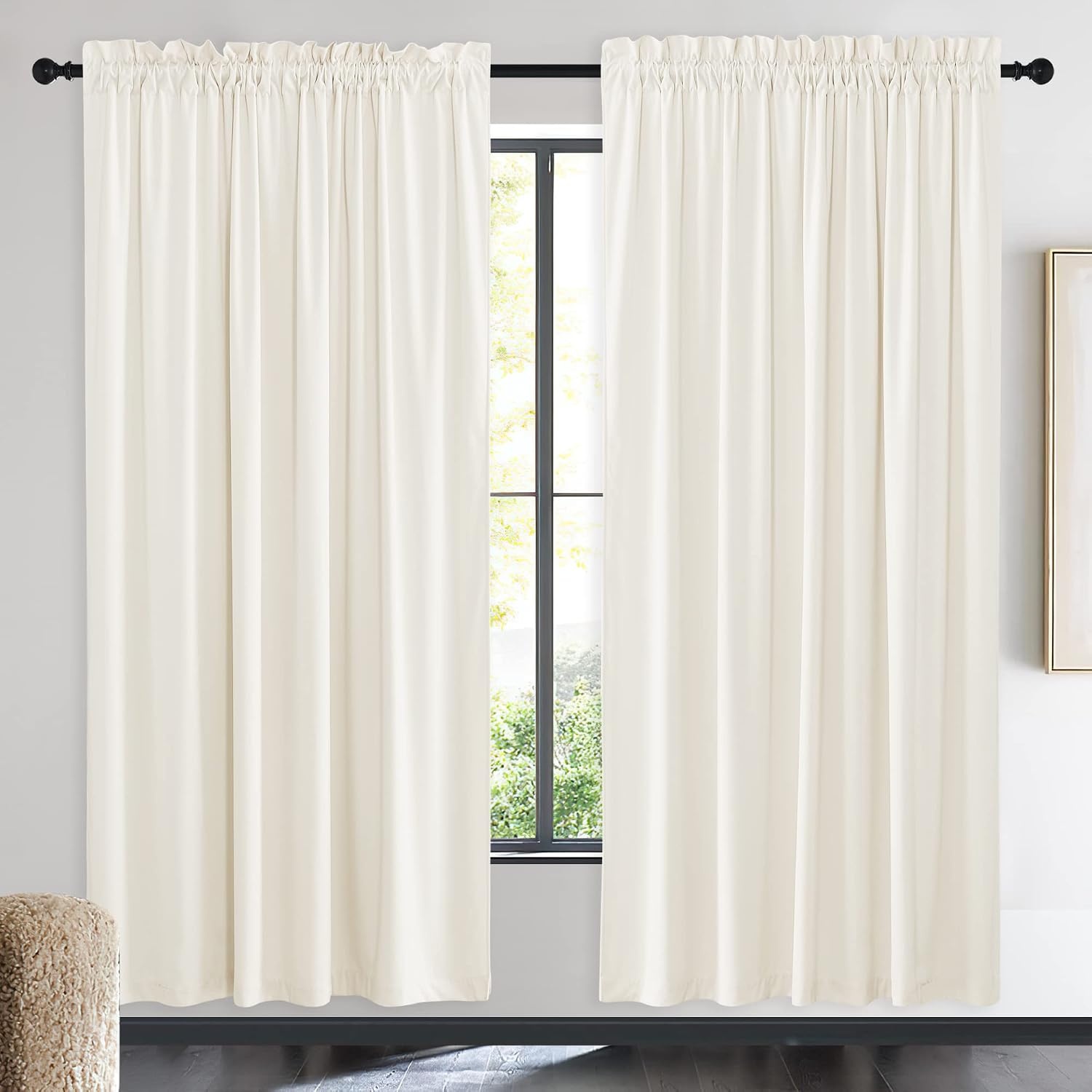 image:imageNICETOWN Black Velvet Blackout Curtains 96 inch Long 2 PanelsWhite Series Ivory White