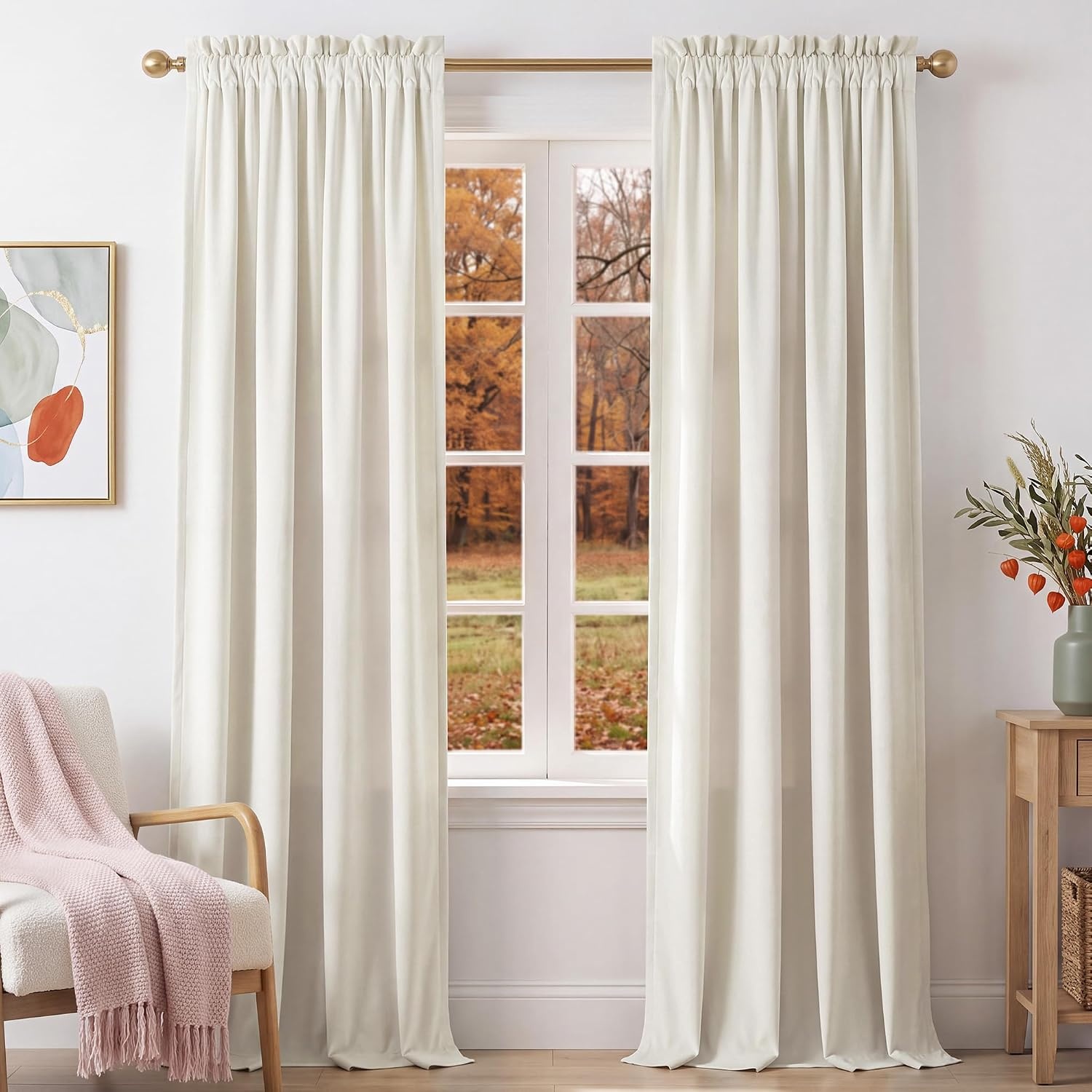 image:imageNICETOWN Black Velvet Blackout Curtains 96 inch Long 2 PanelsWhite Series Ivory White
