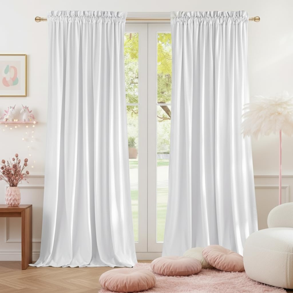 image:imageNICETOWN Black Velvet Blackout Curtains 96 inch Long 2 PanelsWhite Series Pure White