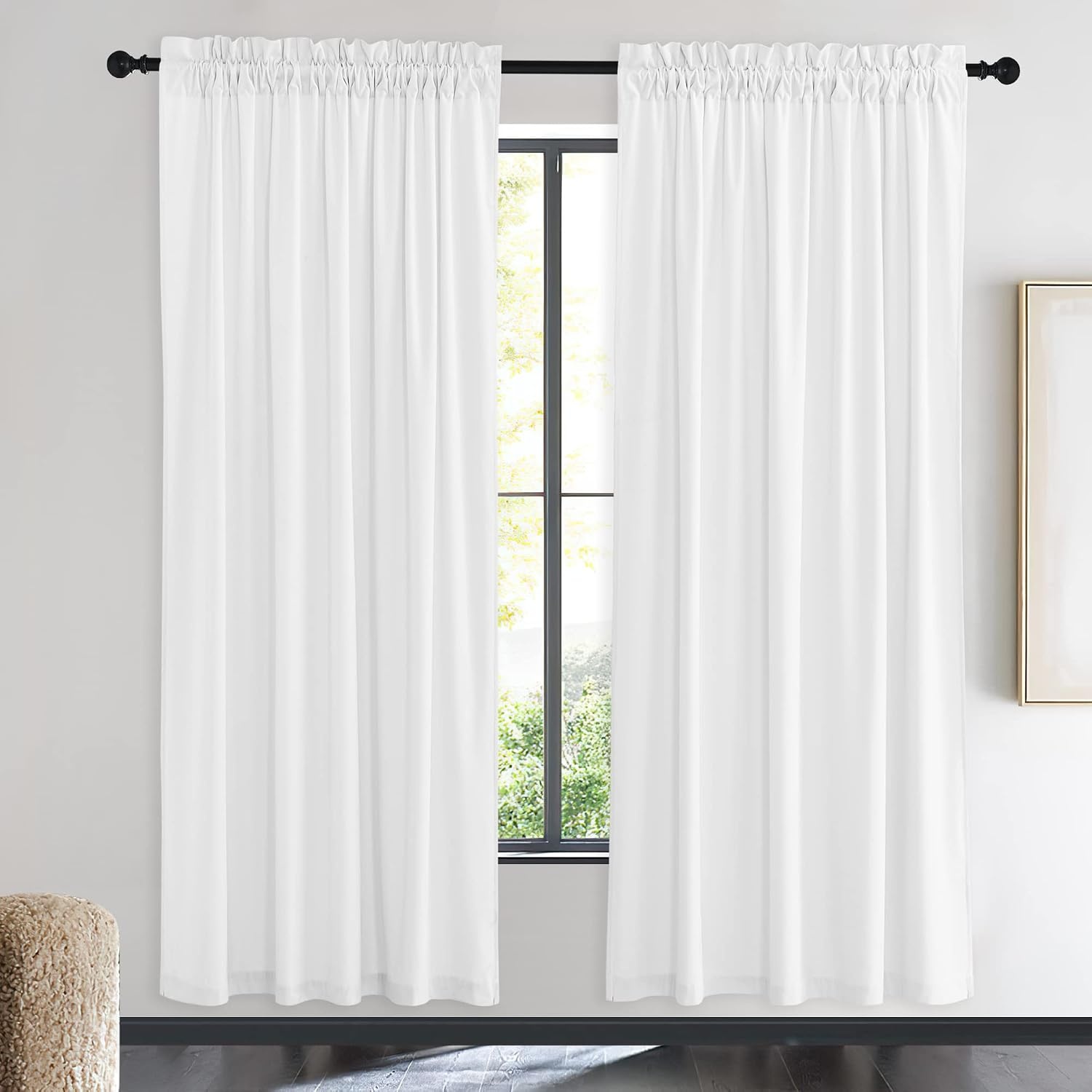 image:imageNICETOWN Black Velvet Blackout Curtains 96 inch Long 2 PanelsWhite Series Pure White