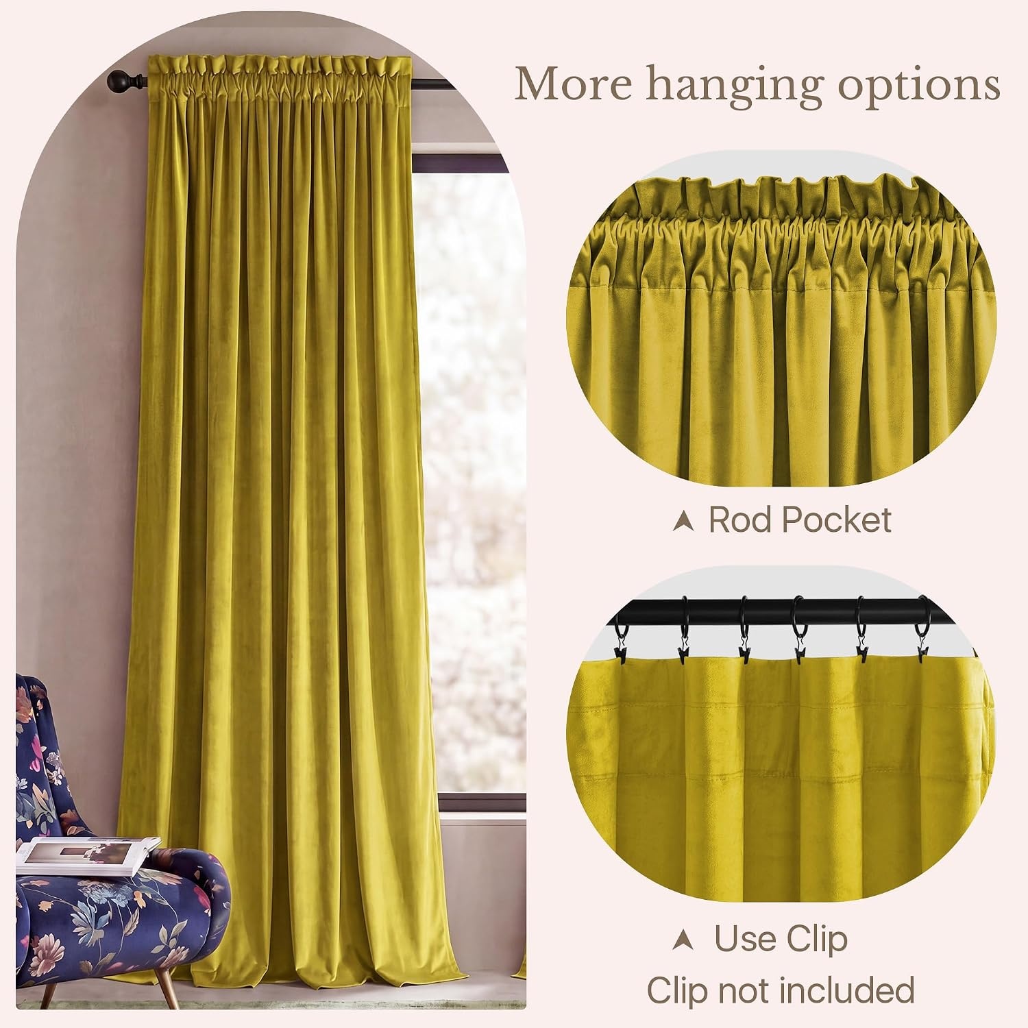 image:imageNICETOWN Black Velvet Blackout Curtains 96 inch Long 2 PanelsYellow Green Series Chartreuse Yellow