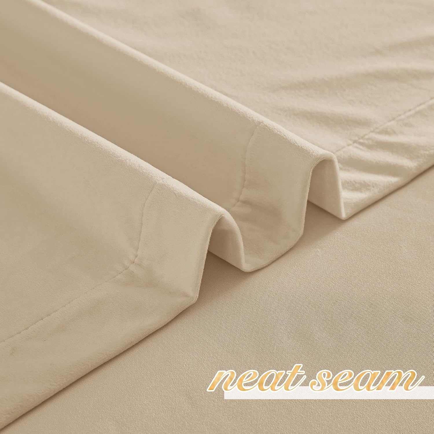 image:imageNICETOWN Black Velvet Blackout Curtains 96 inch Long 2 PanelsYellow Series Beige
