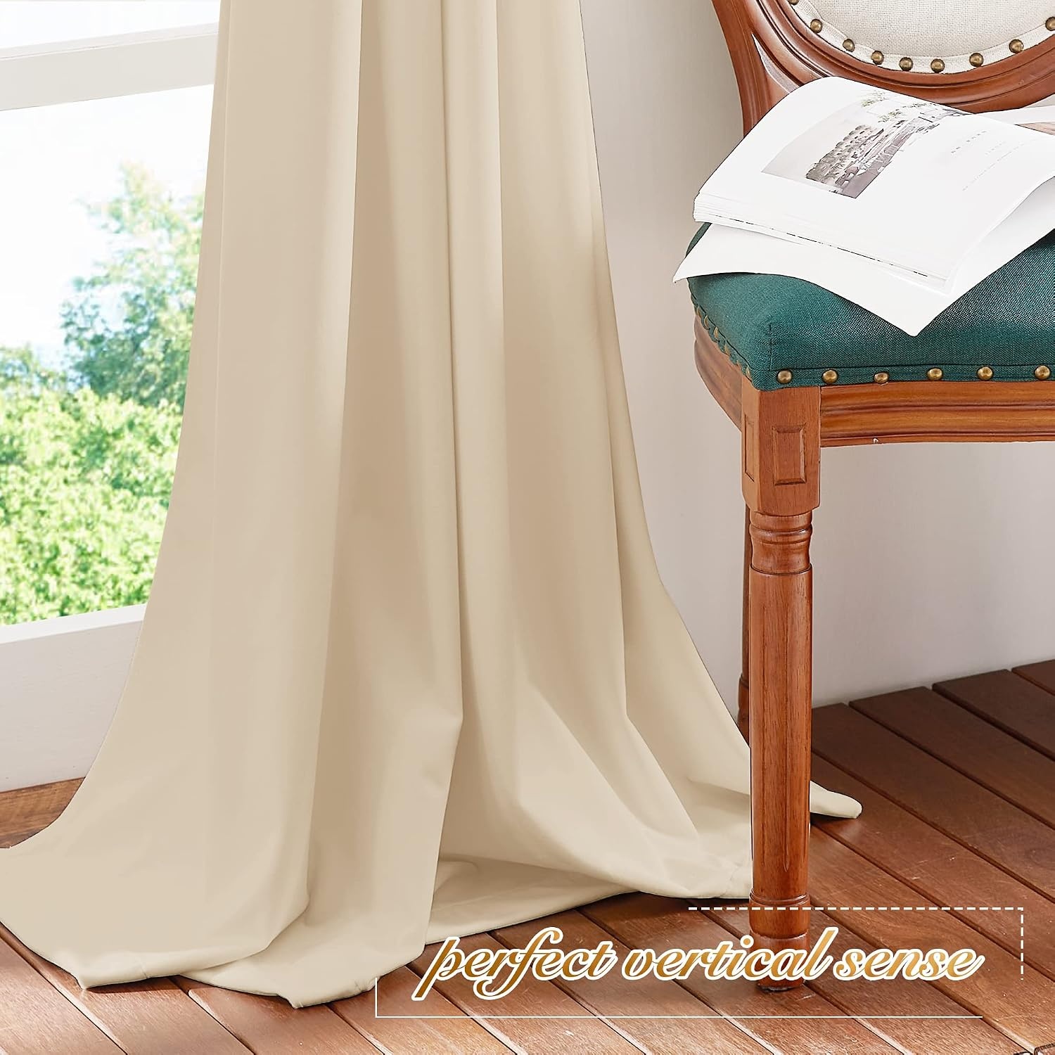 image:imageNICETOWN Black Velvet Blackout Curtains 96 inch Long 2 PanelsYellow Series Beige