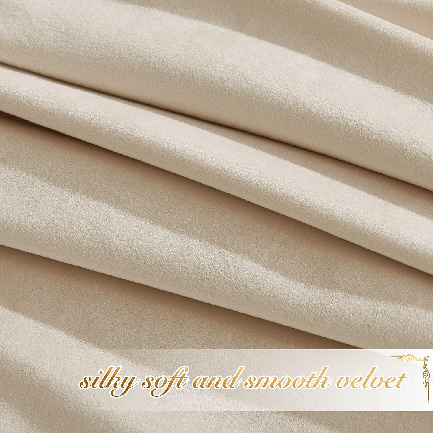 image:imageNICETOWN Black Velvet Blackout Curtains 96 inch Long 2 PanelsYellow Series Beige