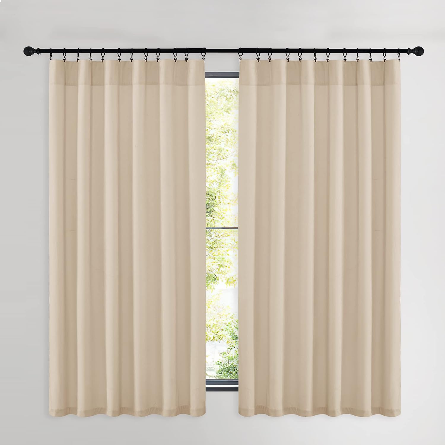 image:imageNICETOWN Black Velvet Blackout Curtains 96 inch Long 2 PanelsYellow Series Beige