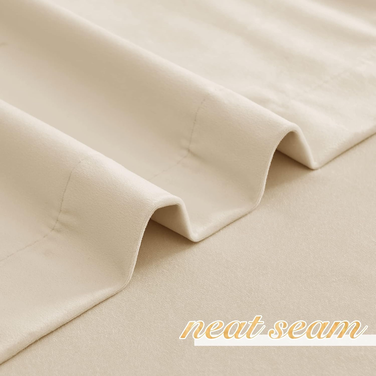 image:imageNICETOWN Black Velvet Blackout Curtains 96 inch Long 2 PanelsYellow Series Beige